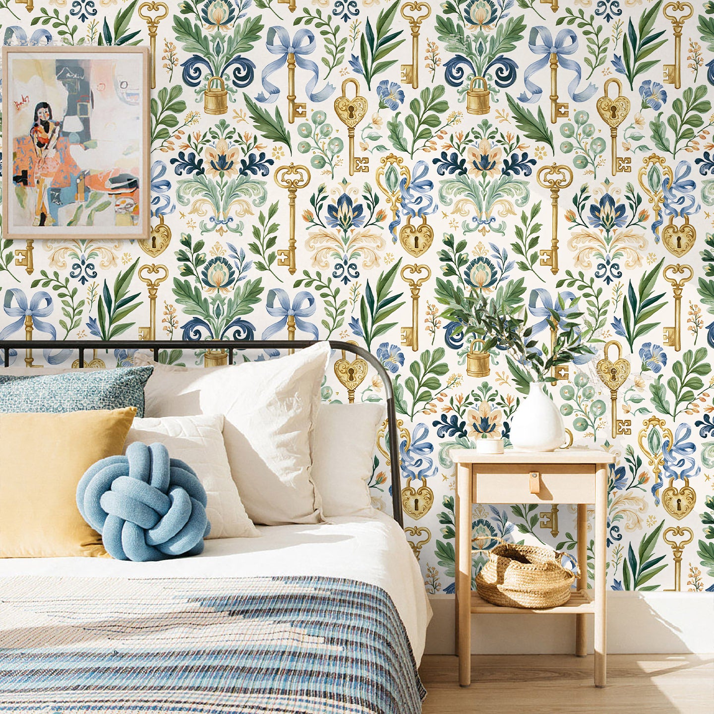 Haokhome old‑key botanical removable wallpaper for elegant vintage master bedroom
