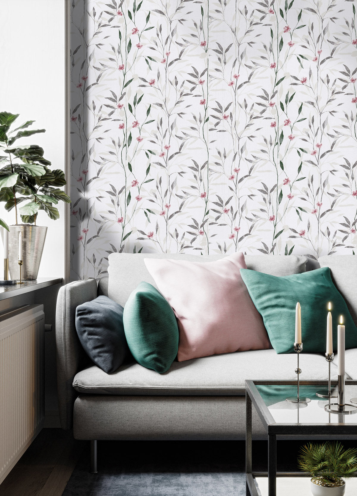Haokhome subtle watercolor blossom removable wallpaper for bright cozy living room interior