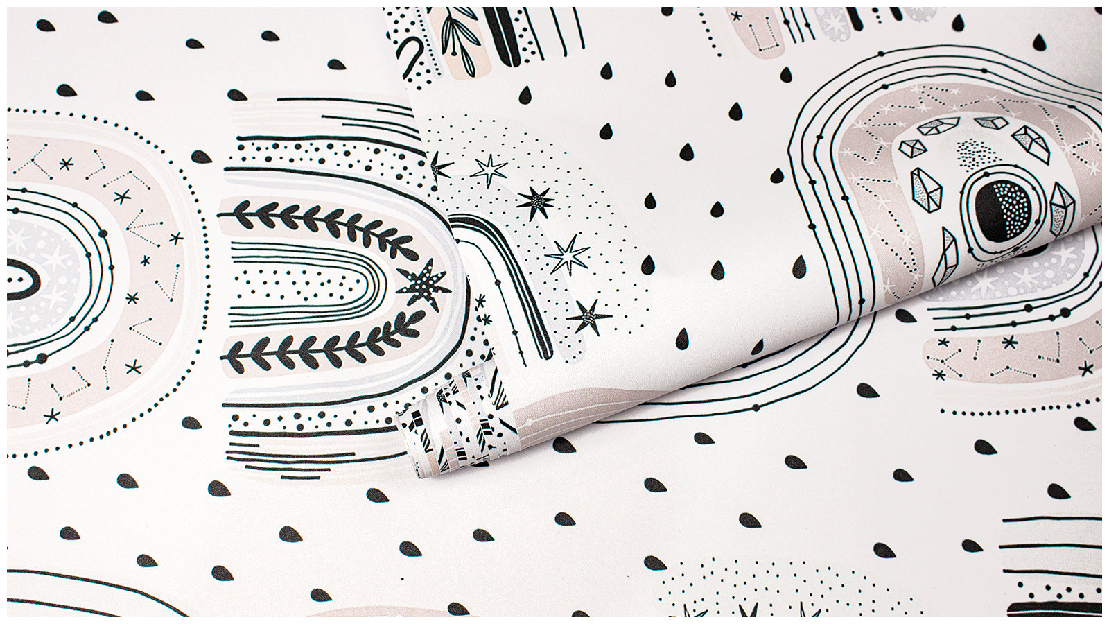 HaokHome Peel and Stick Wallpaper Hand Drawn Nordic Rainbow Boho Starry Crystal Plant Removable Wall Decor for Kids Bedroom