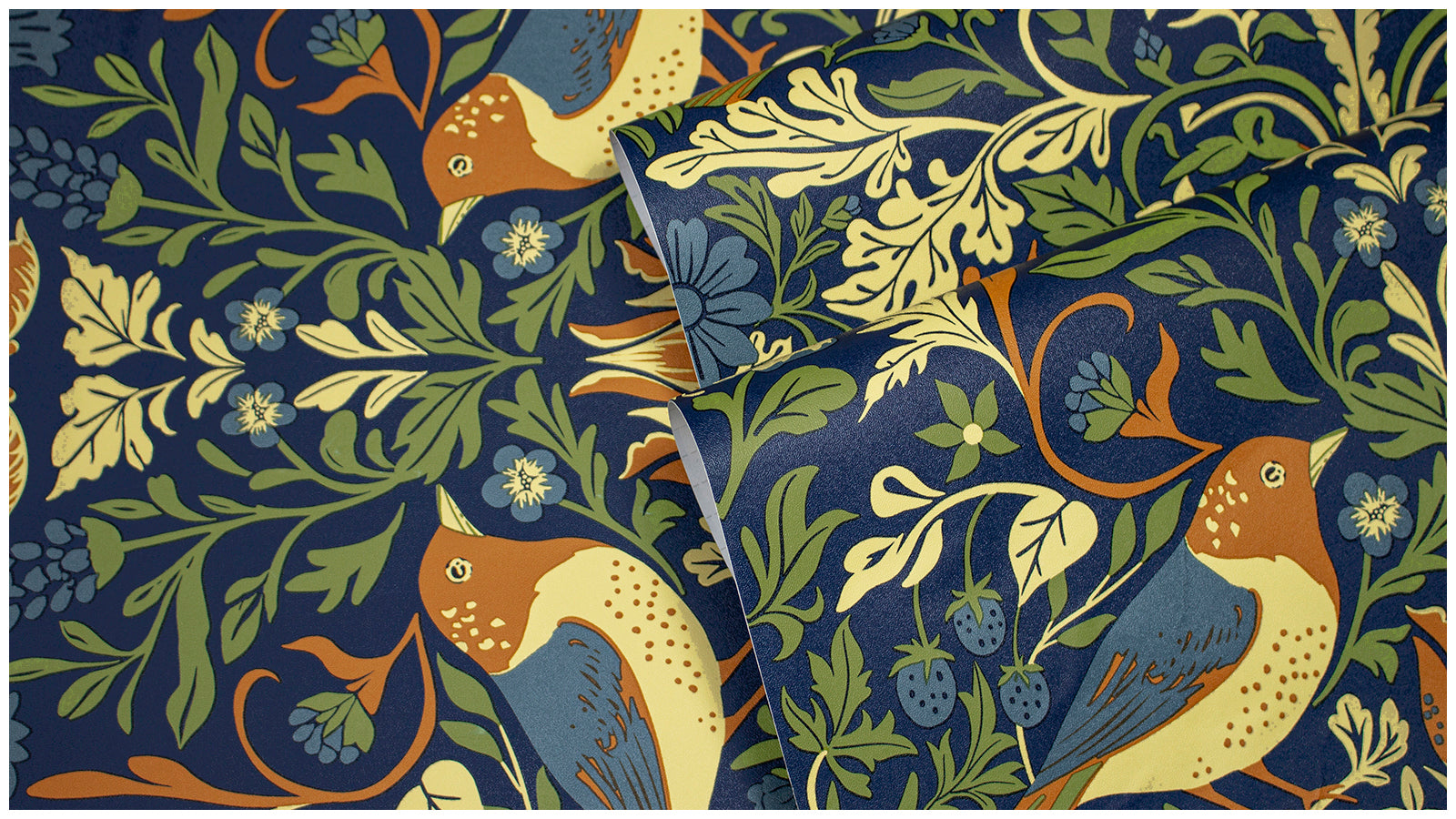 HaokHome Peel and Stick Wallpaper Navy Blue William Morris Bird Floral Wall Mural Removable Self Adhesive Vintage Botanical Wallpaper