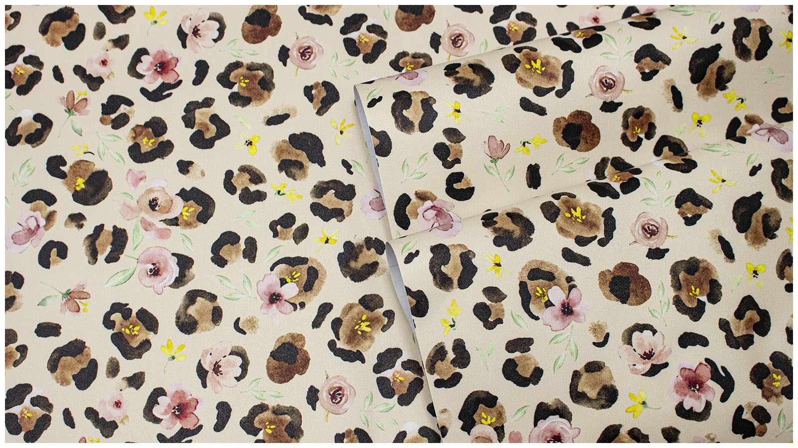 HaokHome Watercolor Leopard Floral Peel and Stick Wallpaper – Pink Flowers on Blush Beige Background