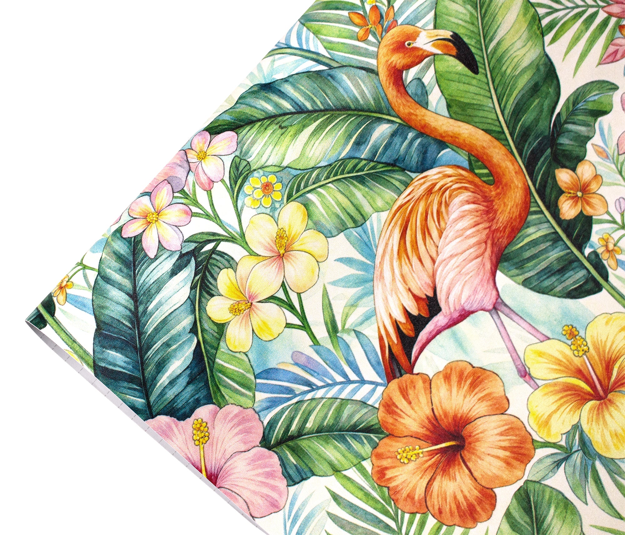 HaokHome Peel and Stick Wallpaper Tropical Flamingo Hibiscus Floral Removable Wall Paper Boho Watercolor Jungle Mural for Bedroom Living Room Bathroom Cabinets