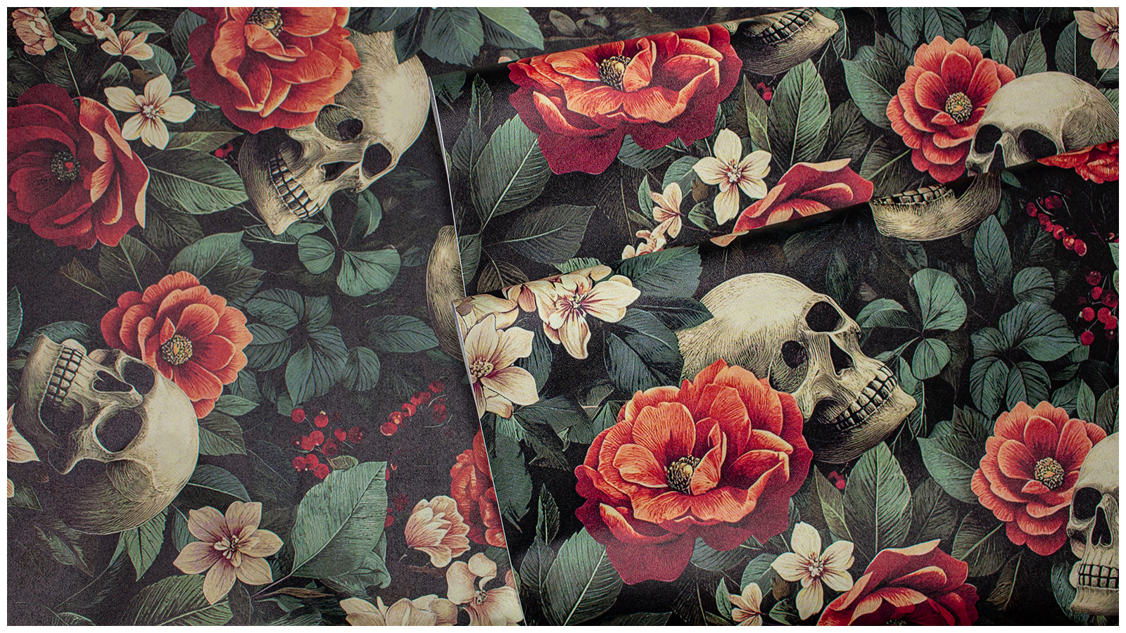 Skull Floral Wallpaper – Dark Gothic Moody Botanical Print