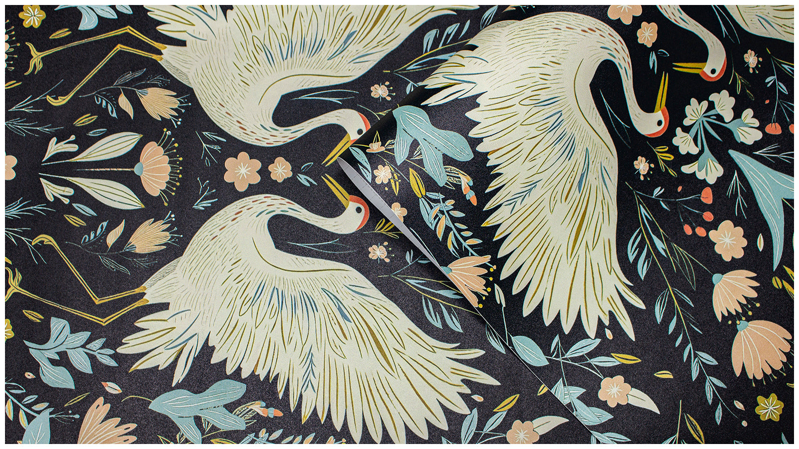 HaokHome Peel and Stick Wallpaper Chinoiserie Crane Floral Botanical Wall Mural Removable Self Adhesive Dark Vintage Wallpaper