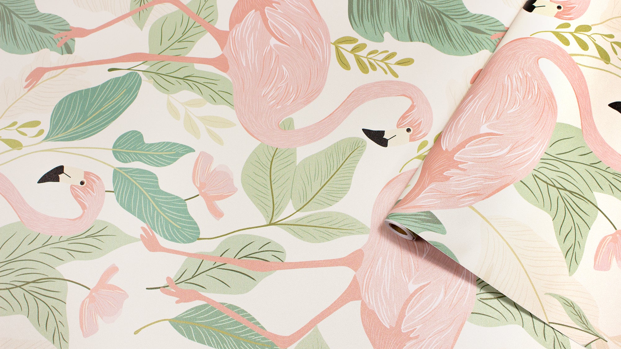 HaokHome Peel and Stick Wallpaper - Soft Pastel Flamingo & Leaf Pattern Removable Self Adhesive Wallpaper for Nursery & Kids Room