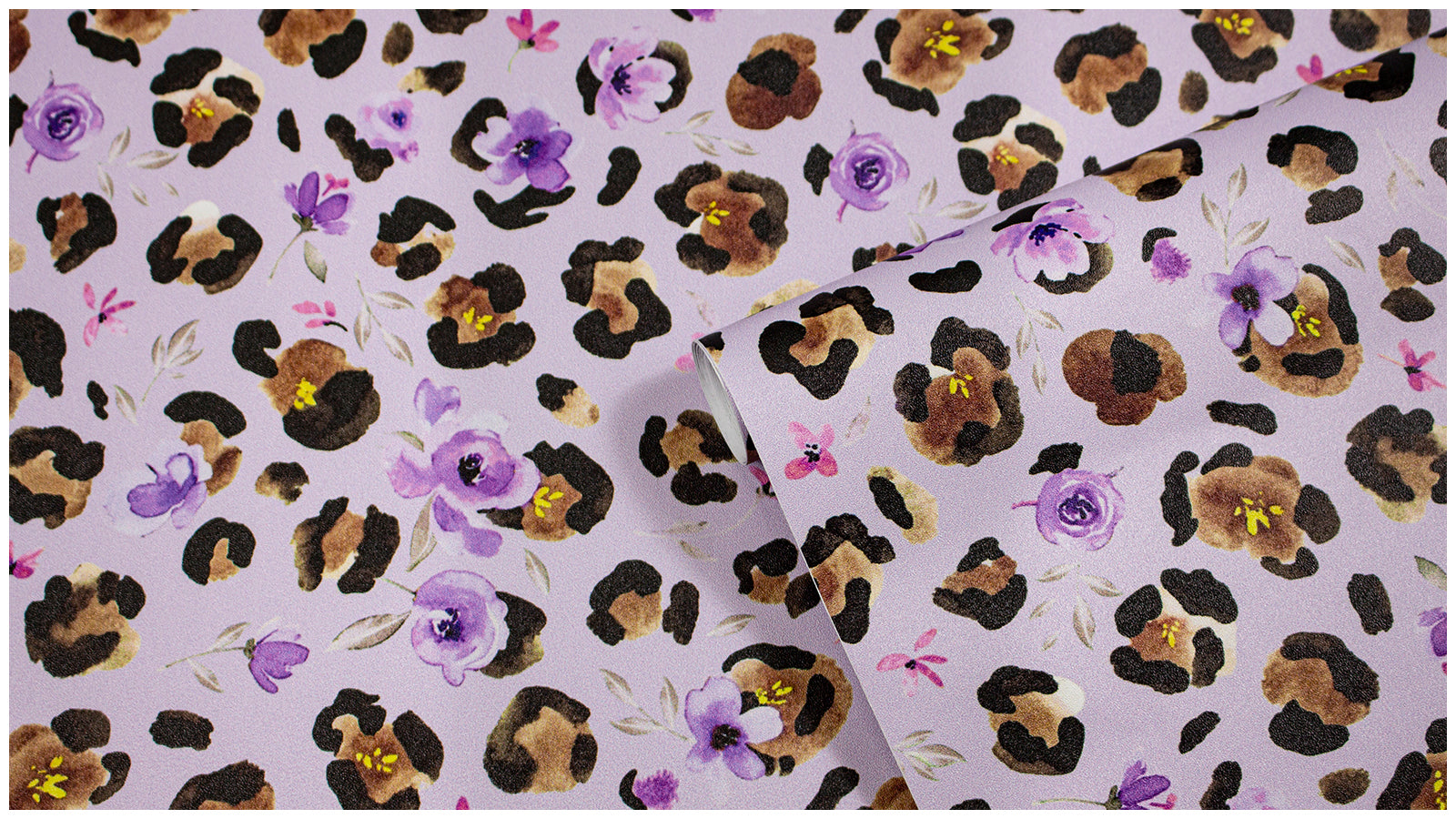 HaokHome Watercolor Leopard Floral Peel and Stick Wallpaper – Purple Flowers on Lavender Purple Background