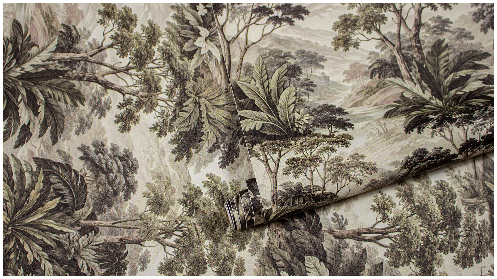 Vintage Tropical Landscape Wallpaper – Sepia Jungle Tree Botanical Print