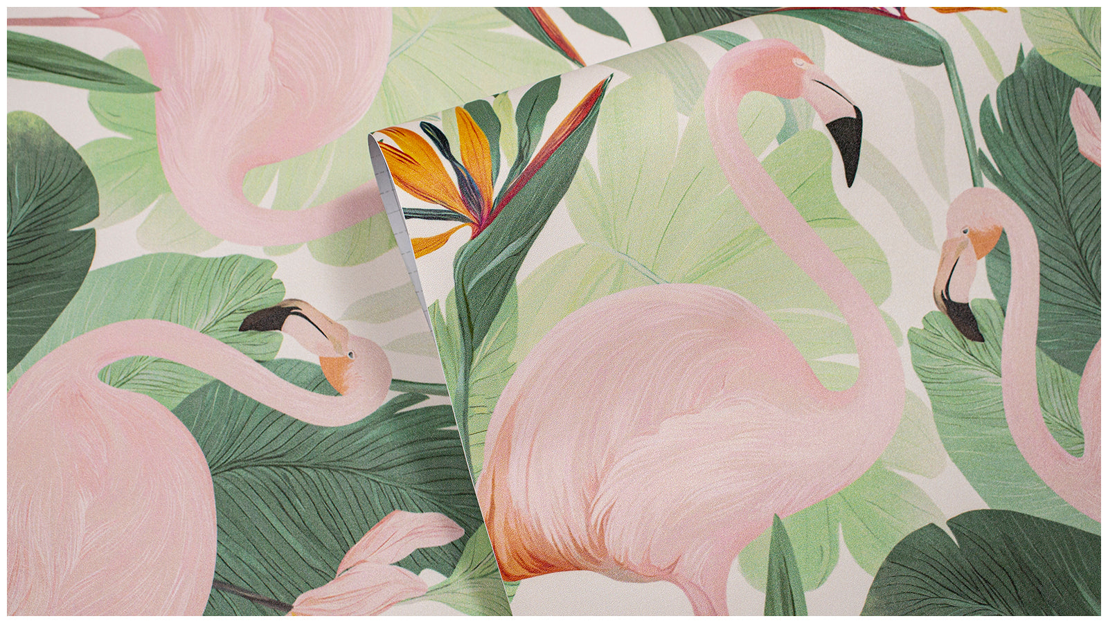 HaokHome Peel and Stick Wallpaper - Bold Tropical Flamingo & Bird of Paradise Pattern Removable Self Adhesive Wallpaper for Living Room
