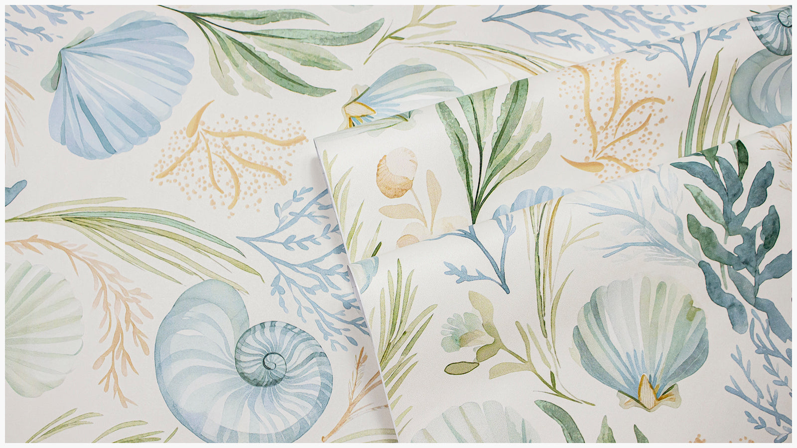 Haokhome Watercolor Seashell Coral Removable Self‑Adhesive Wall Covering, Coastal Beach Nautical Wallpaper