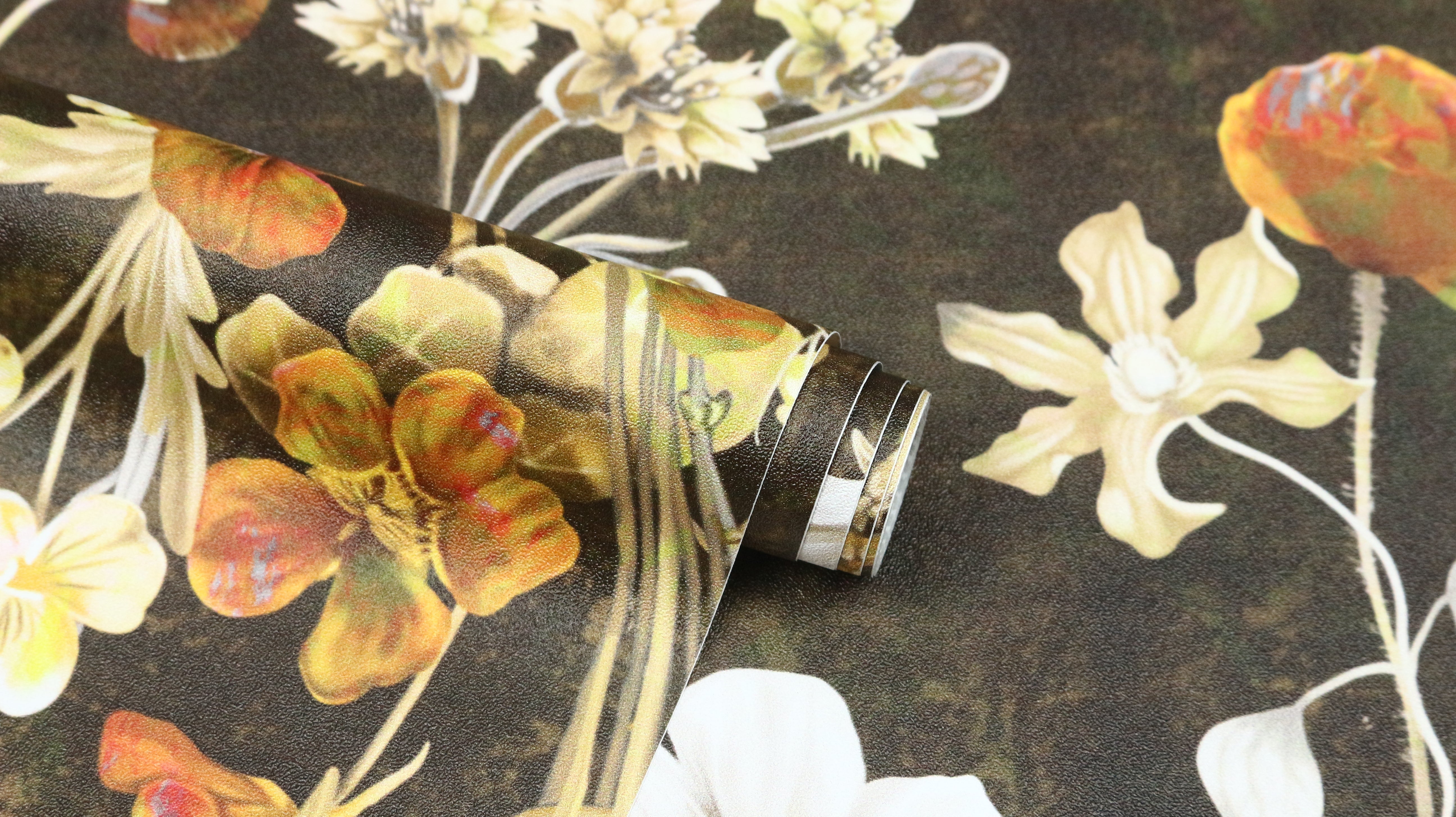 HaokHome Vintage Floral Wallpaper with Dark Brown Background Cozy Nature-Inspired Home Décor