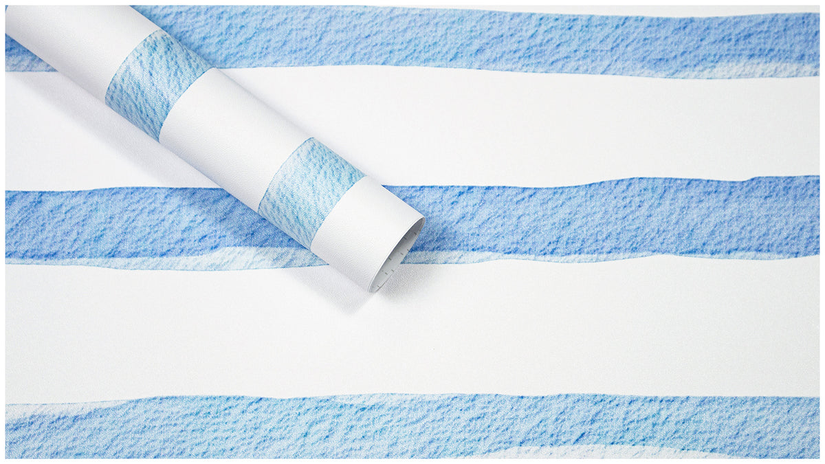 Haokhome Watercolor Blue Stripe Peel and Stick Wallpaper, Hand Drawn Irregular Vertical Line Mural