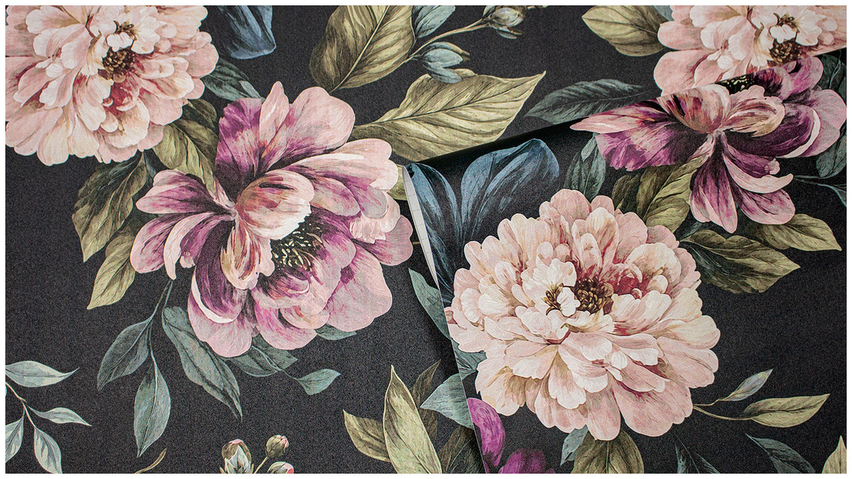 Haokhome Emerald Green Moody Floral Peel and Stick Wallpaper, Dusty Peony Wall Mural