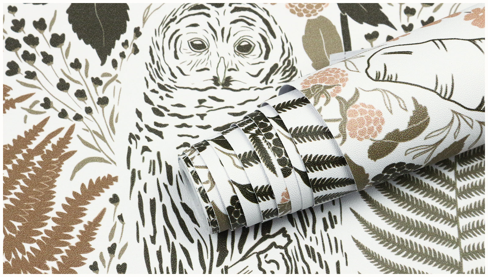 HaokHome Owls Peel & Stick Wallpaper Boho Removable Wall Paper Brown/Charcoal/White Tropical Textured Stick on Contact Paper for Bathroom Decoration