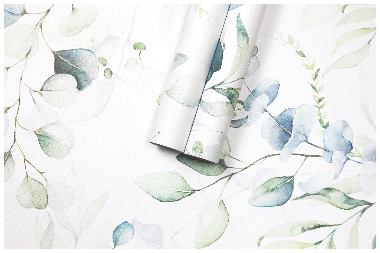 HaokHome Peel and Stick Wallpaper Boho Green/White Eucalyptus Leaf Floral Wall Mural Home Nursery Decor Renter Friendly Wallpaper