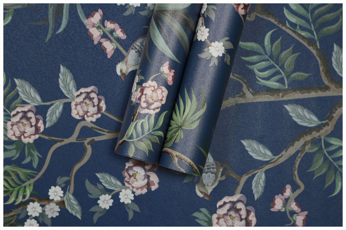 HaokHome Peel and Stick Wallpaper Floral Forest Navy/Green/Pink Removable Bedroom Wall Decorations