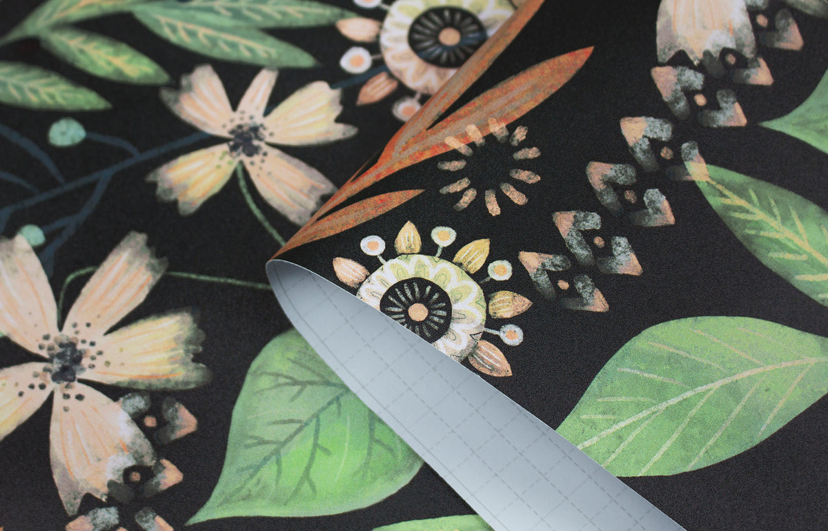 Haokhome Dark Green Boho Floral Peel and Stick Wallpaper, Moody Bohemian Wildflower Wall Covering
