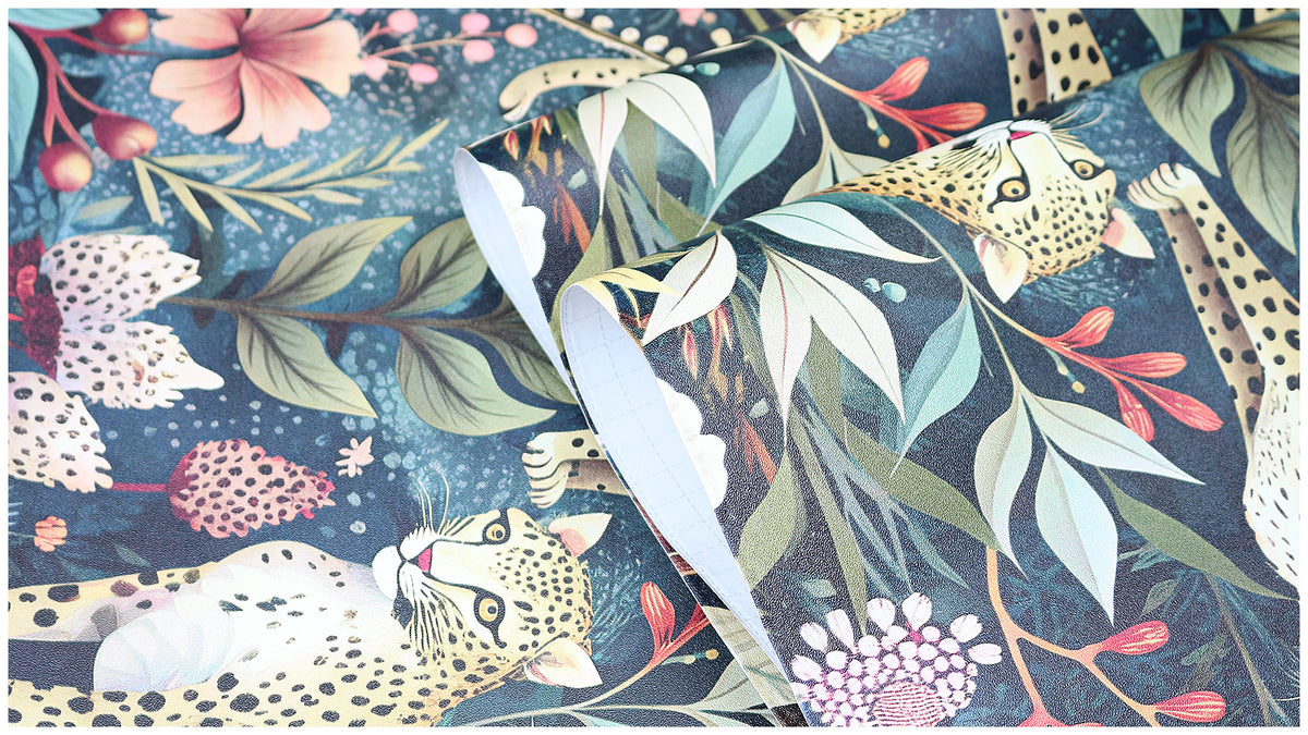 HaokHome Tropical Leopard Animal Forest Peel and Stick Wallpaper - Removable Vinyl DIY Decor