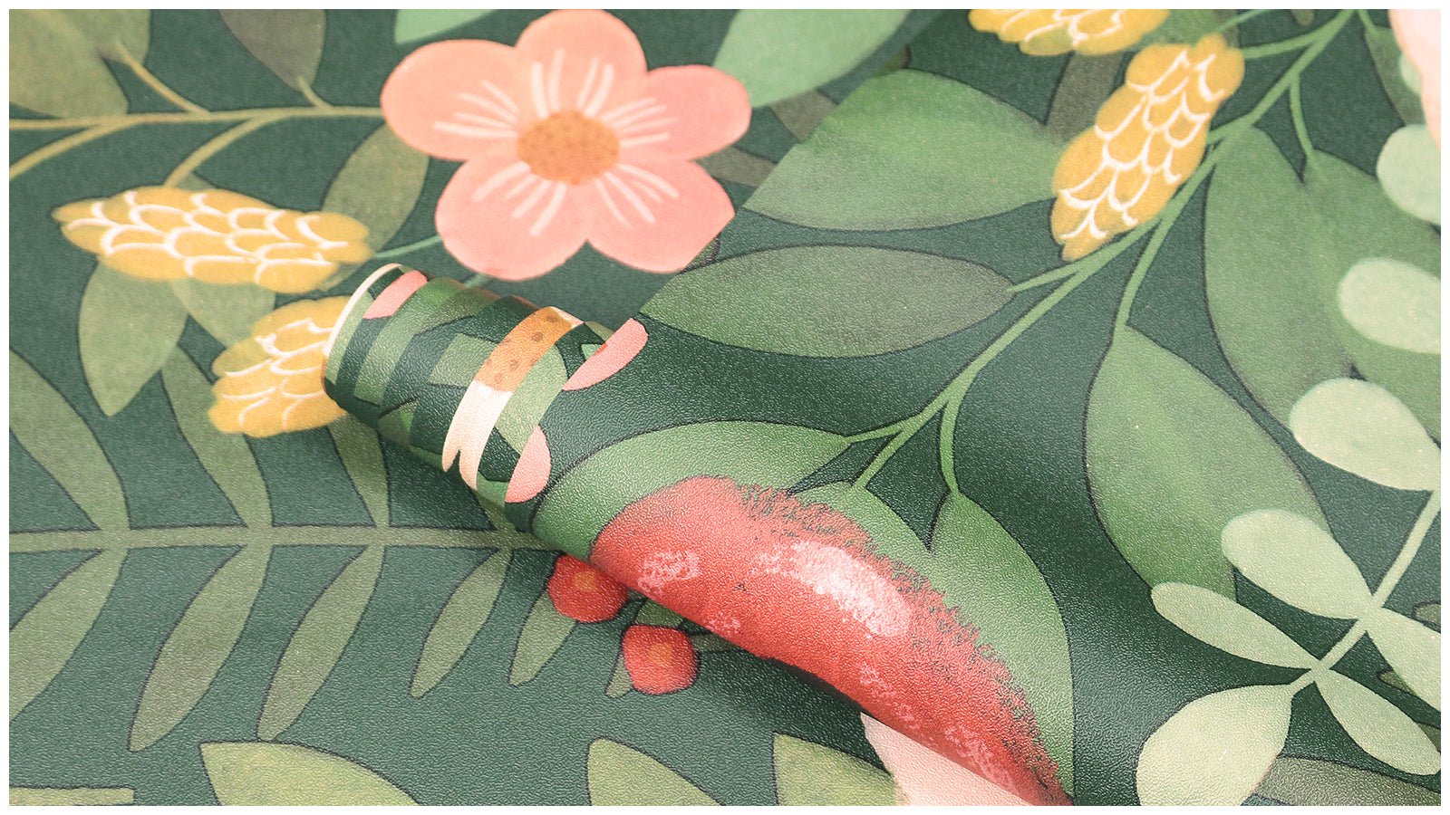 HaokHome Wallpaper Peel and Stick Floral Green/Pink/Red Botanical Wall Decor Removable Mural