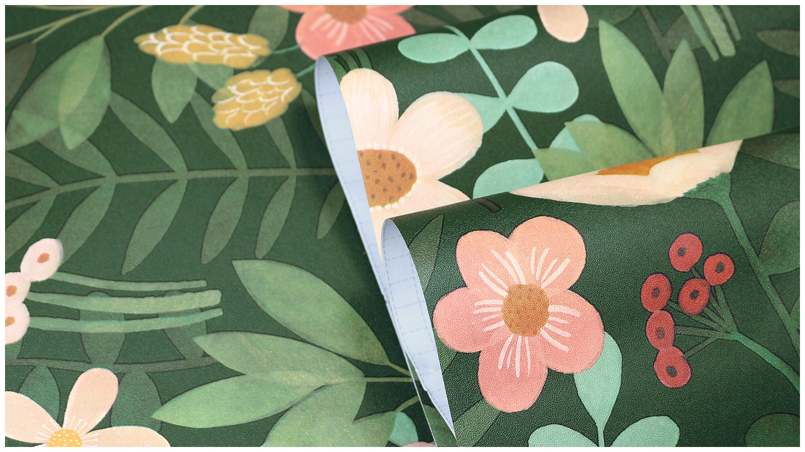 HaokHome Wallpaper Peel and Stick Floral Green/Pink/Red Botanical Wall Decor Removable Mural