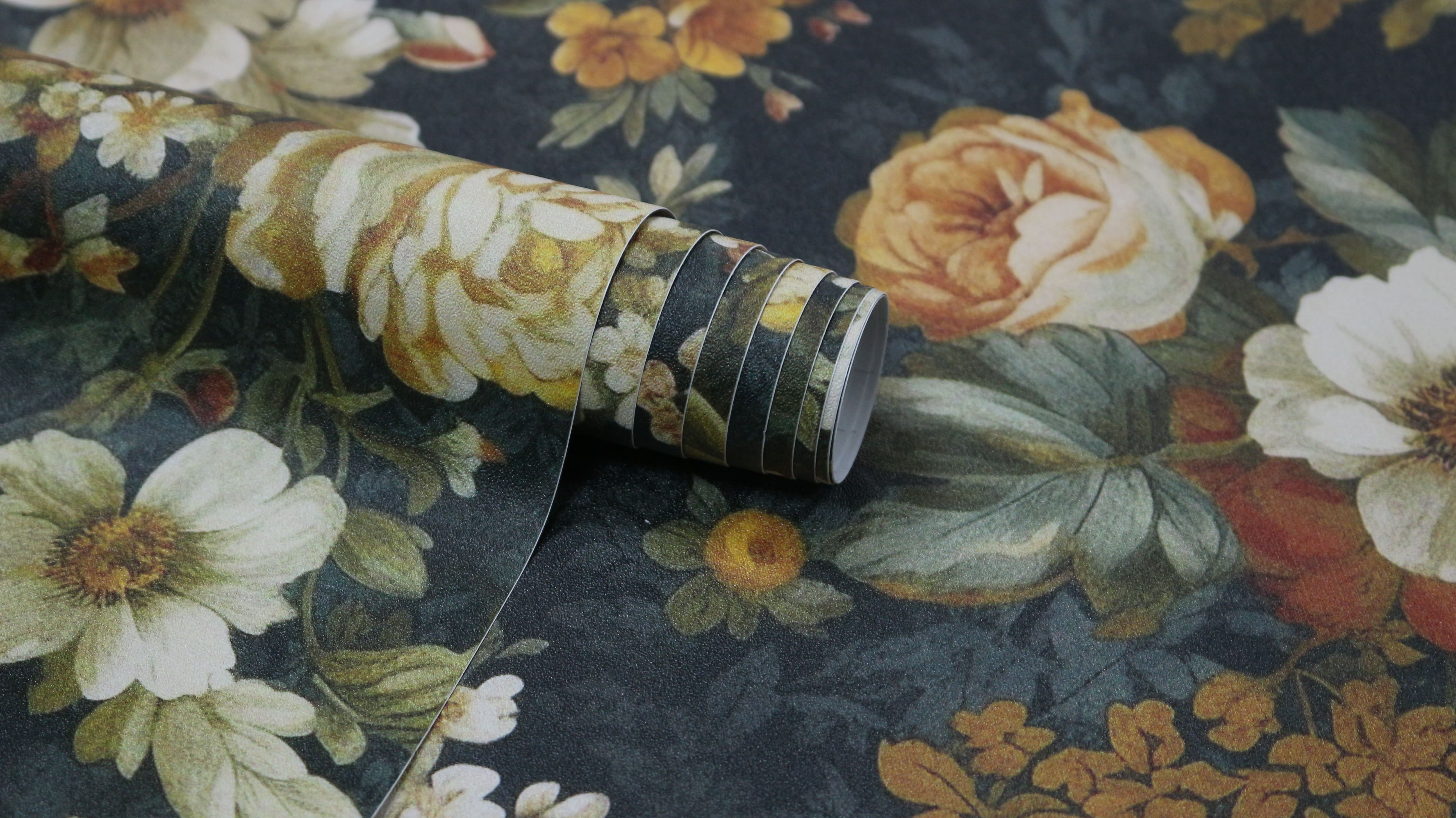 HaokHome Vintage Floral Wallpaper - Peel and Stick Removable Botanical Decor for Elegant Spaces