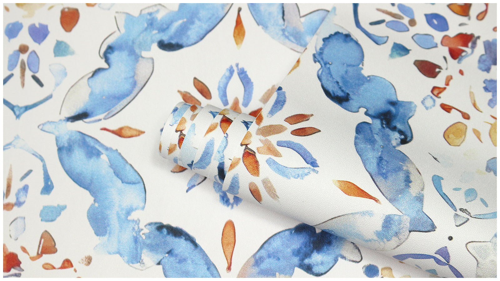 HaokHome Mediterranean Tile Peel and Stick Wallpaper Watercolor Pattern Removable Wall Decor for Kitchen & Bathroom