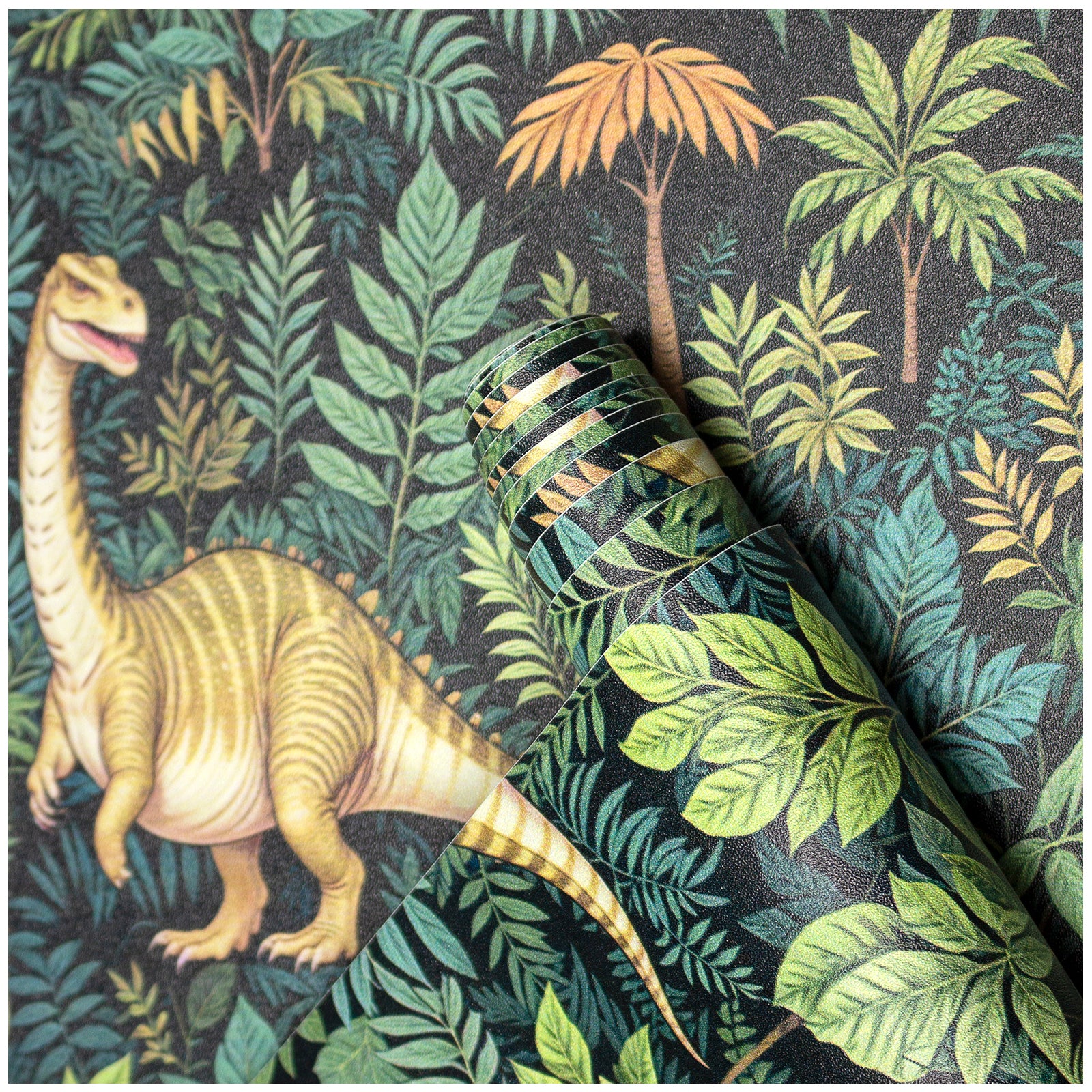 HaokHome Wallpaper Peel and Stick Dinosaur Jungle Foliage Wall Decor Removable Mural