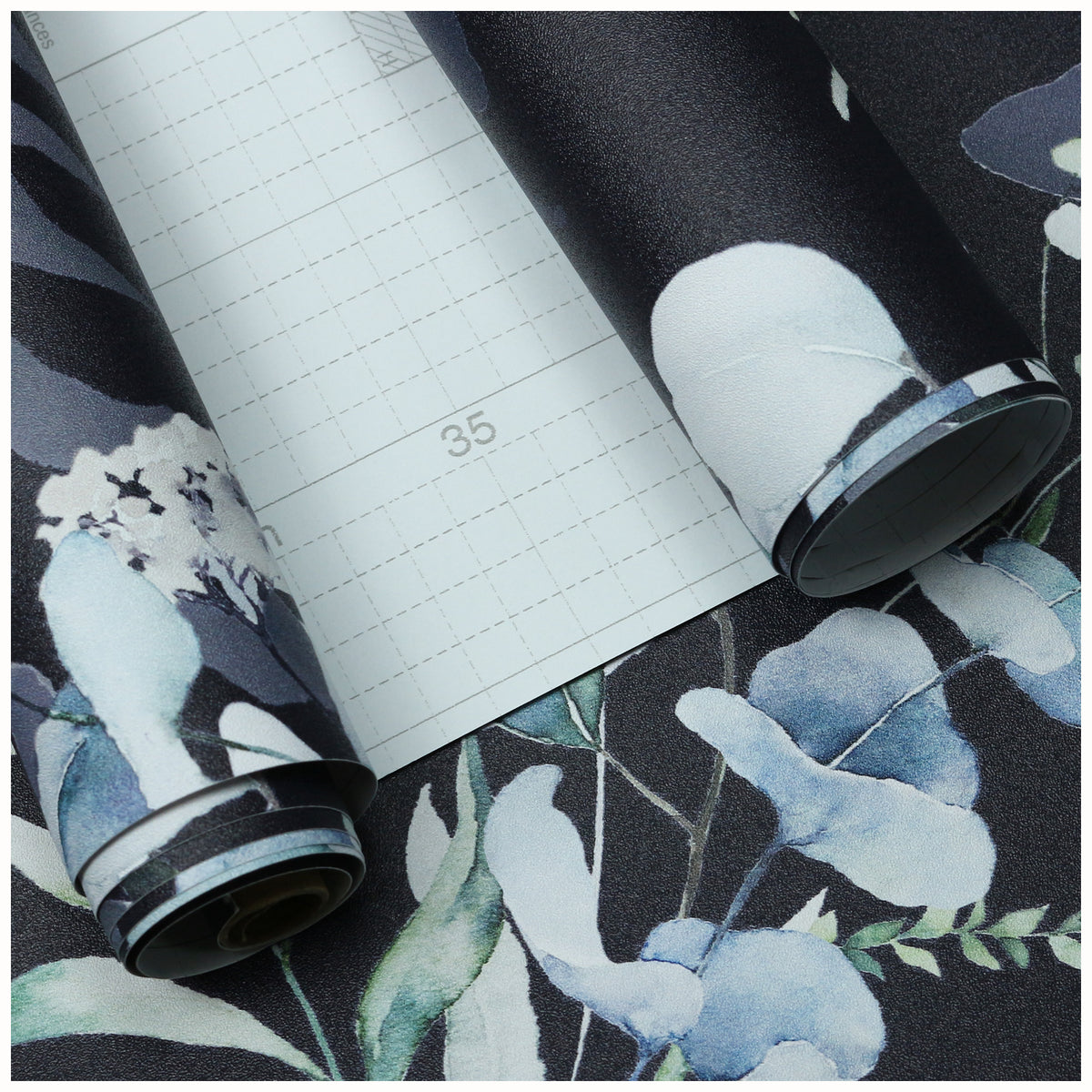 Haokhome Navy Blue Watercolor Eucalyptus Peel and Stick Wallpaper, Dark Botanical Leaf Wall Covering
