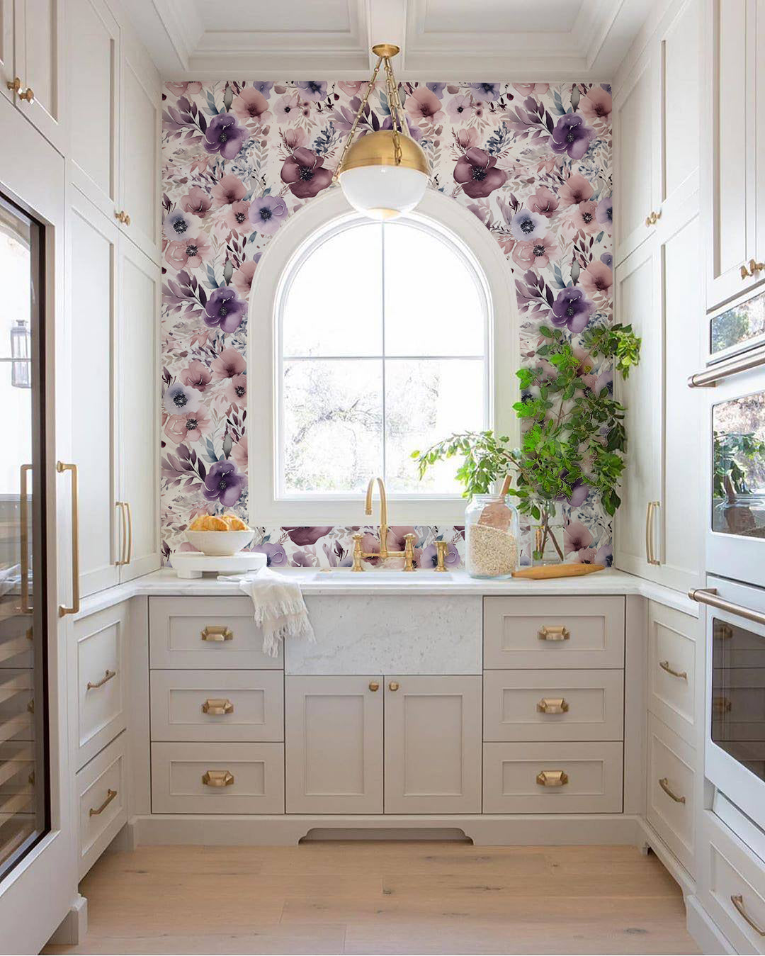 HaokHome 93349 Mauve/Purple Floral Peel and Stick Wallpaper Removable Wall Paper Vinyl Stick on Wall Contact Paper