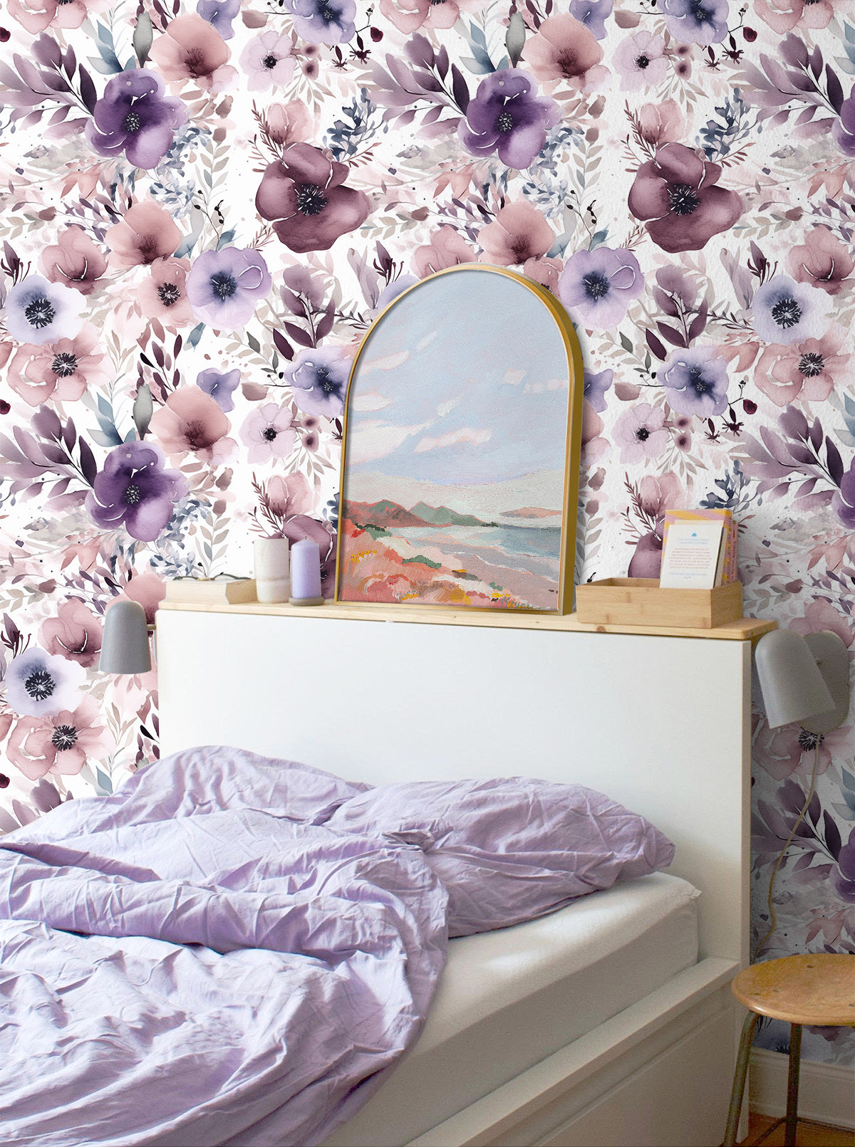 HaokHome 93349 Mauve/Purple Floral Peel and Stick Wallpaper Removable Wall Paper Vinyl Stick on Wall Contact Paper