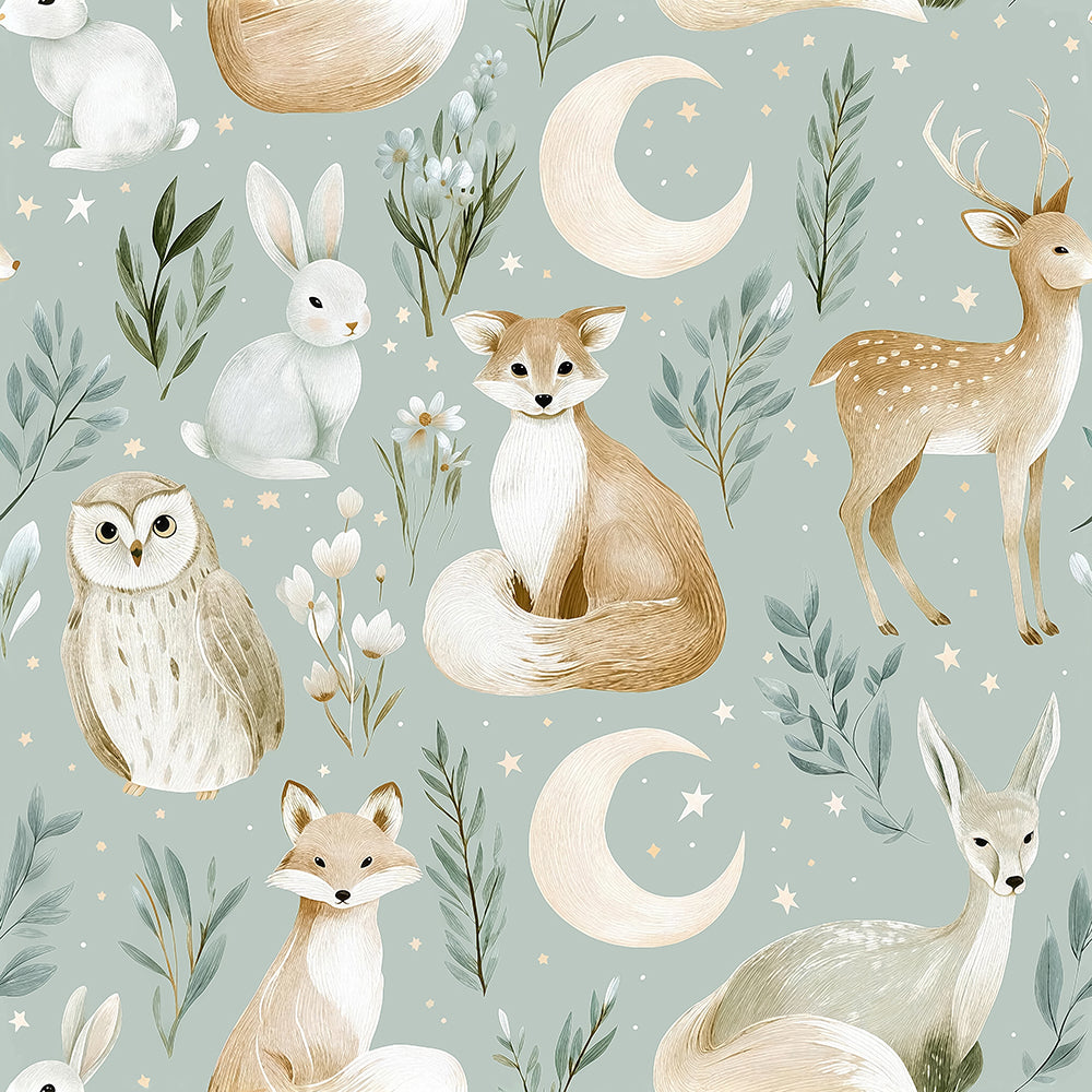Moonlit Woodland Wallpaper – Sage Green Nursery Wallpaper