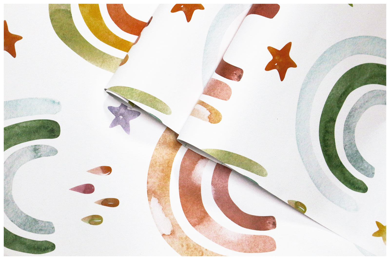 Peel and Stick Rainbow Wallpaper Cute Raindrop Stars White/Orange/Green Removable for Nursery Kids Bedroom Decor