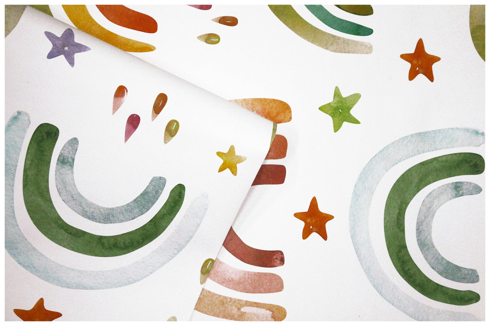 Peel and Stick Rainbow Wallpaper Cute Raindrop Stars White/Orange/Green Removable for Nursery Kids Bedroom Decor