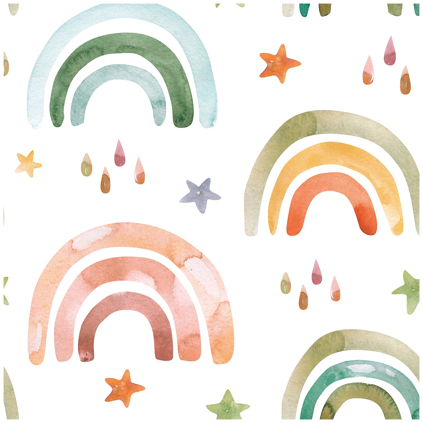 Peel and Stick Rainbow Wallpaper Cute Raindrop Stars White/Orange/Green Removable for Nursery Kids Bedroom Decor