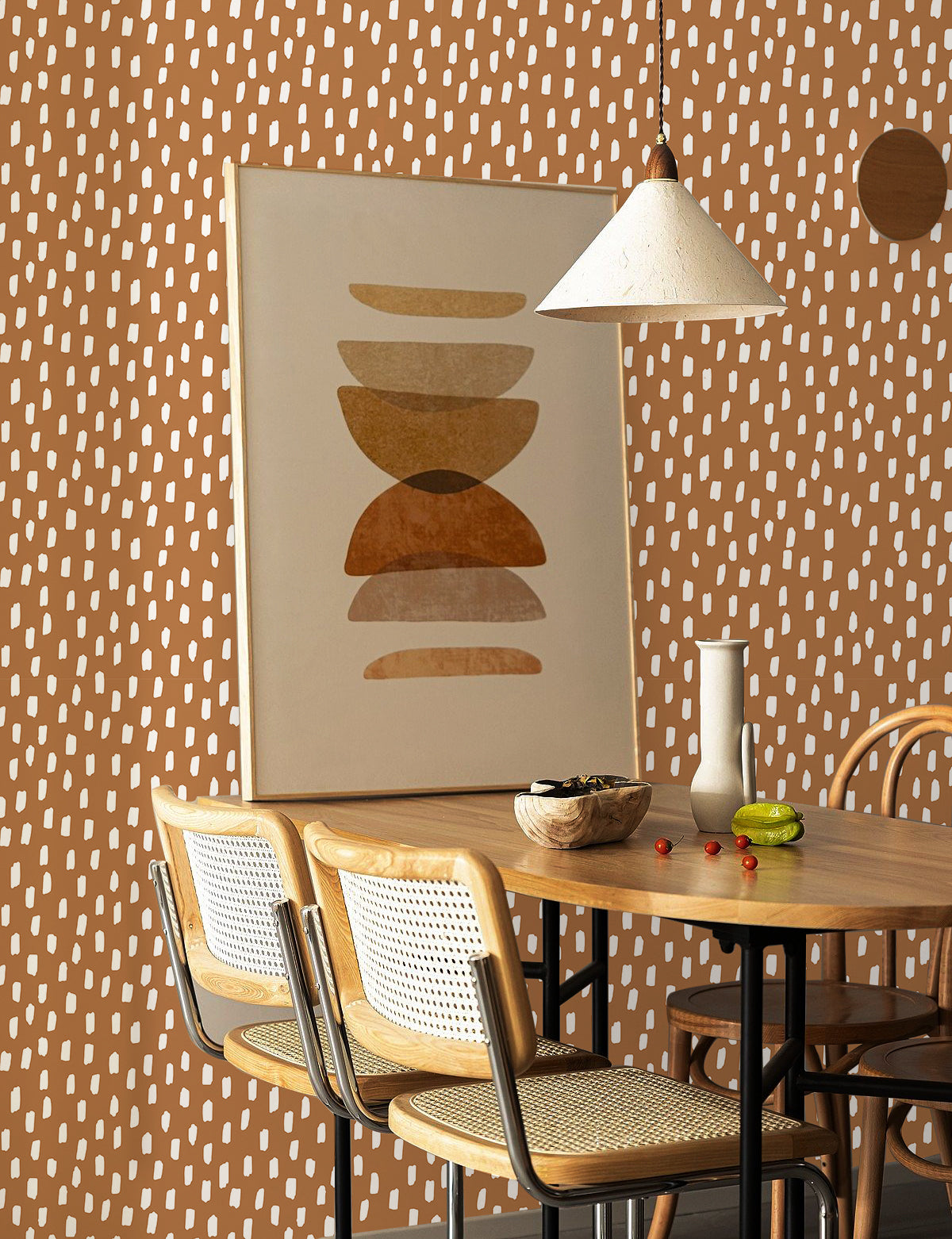 Peel and Stick Wallpaper Boho Modern Dots Wall Paper Removable for Bathroom Caramel/White Contact Paper