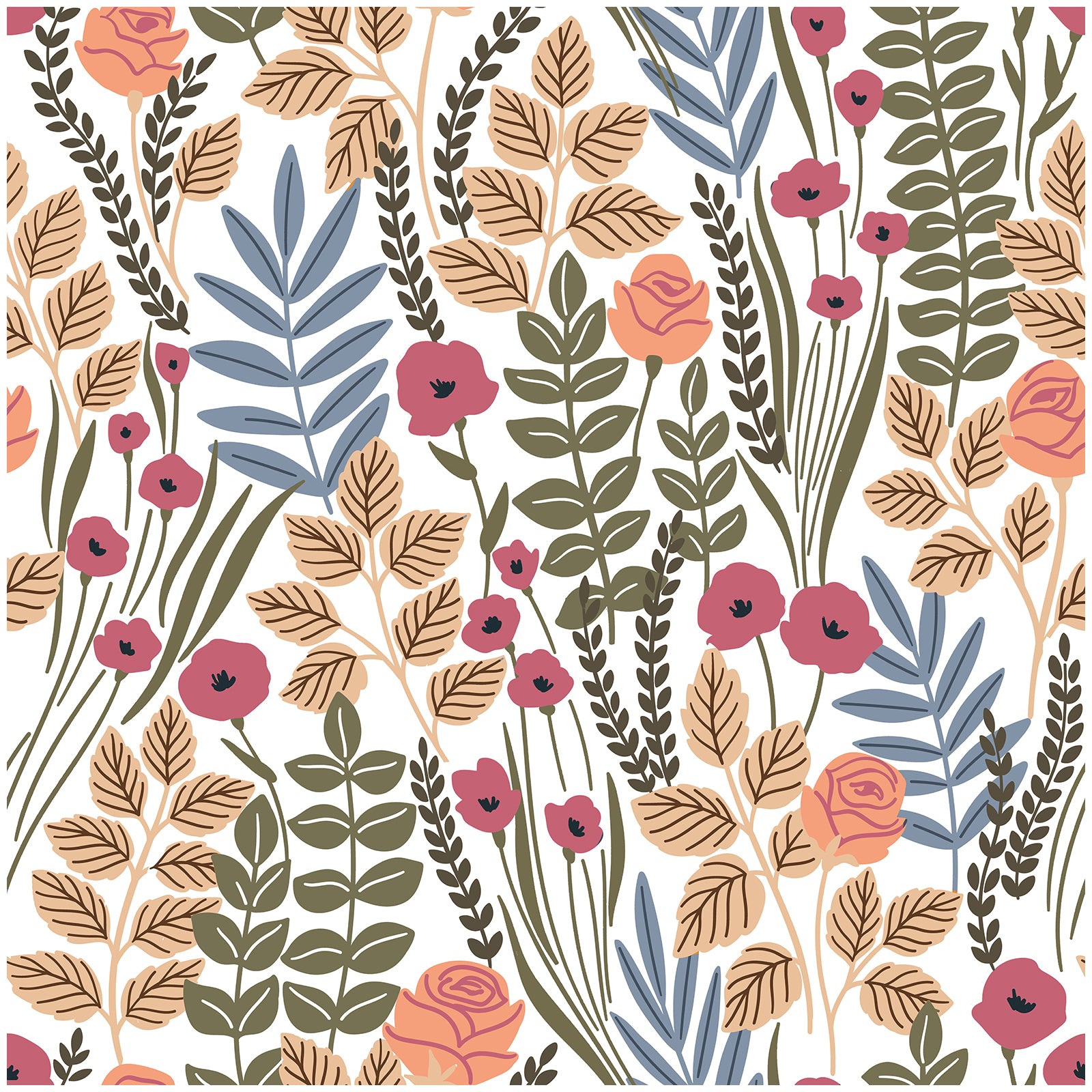 Colorful Botanical Wallpaper with White Background | Fresh Home Decor
