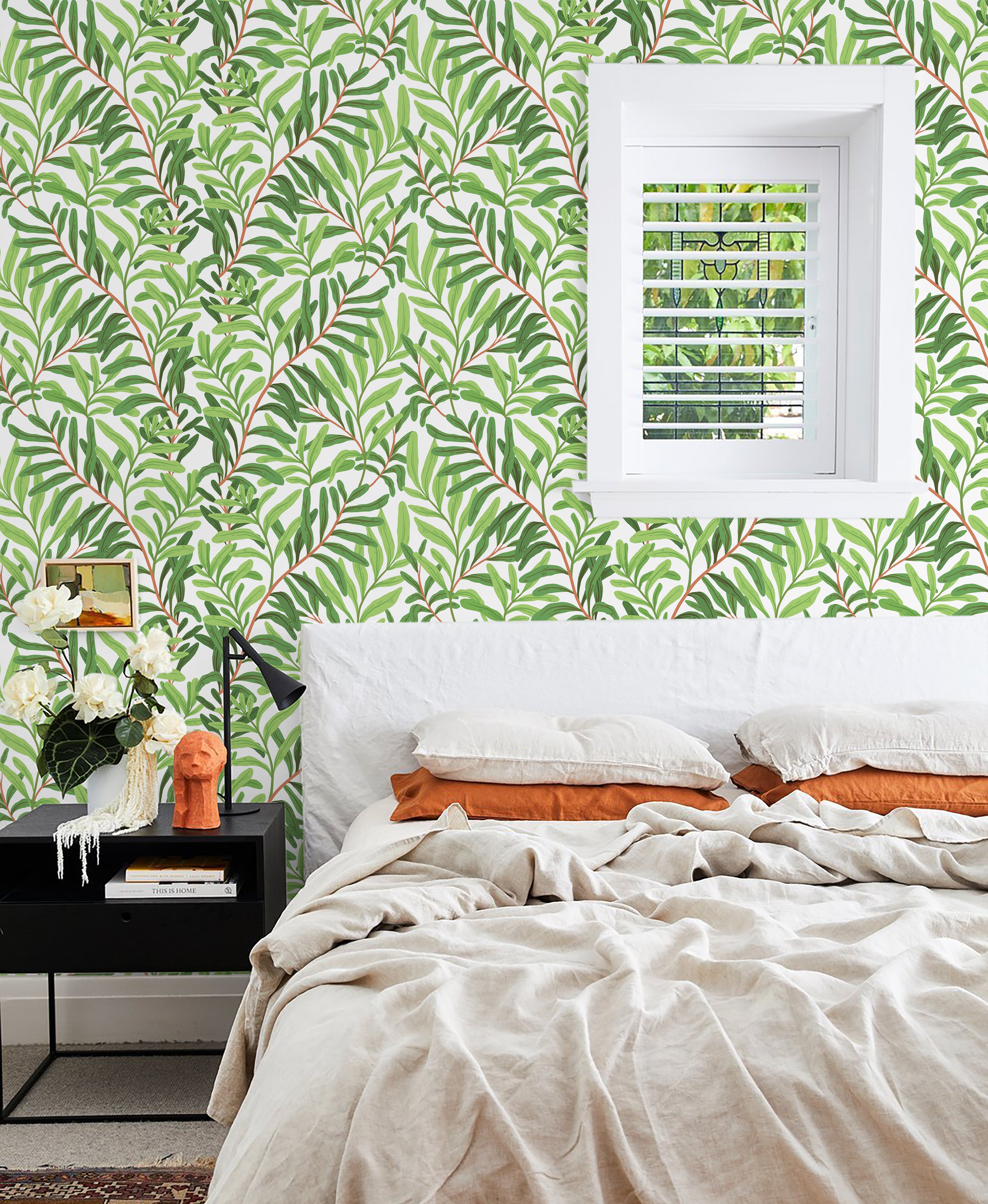 HAOKHOME 93382-2 Peel and Stick Wallpaper Forest Removable Stick on Contact Paper for Kitchen Morris Decor Cream/Green/Brown