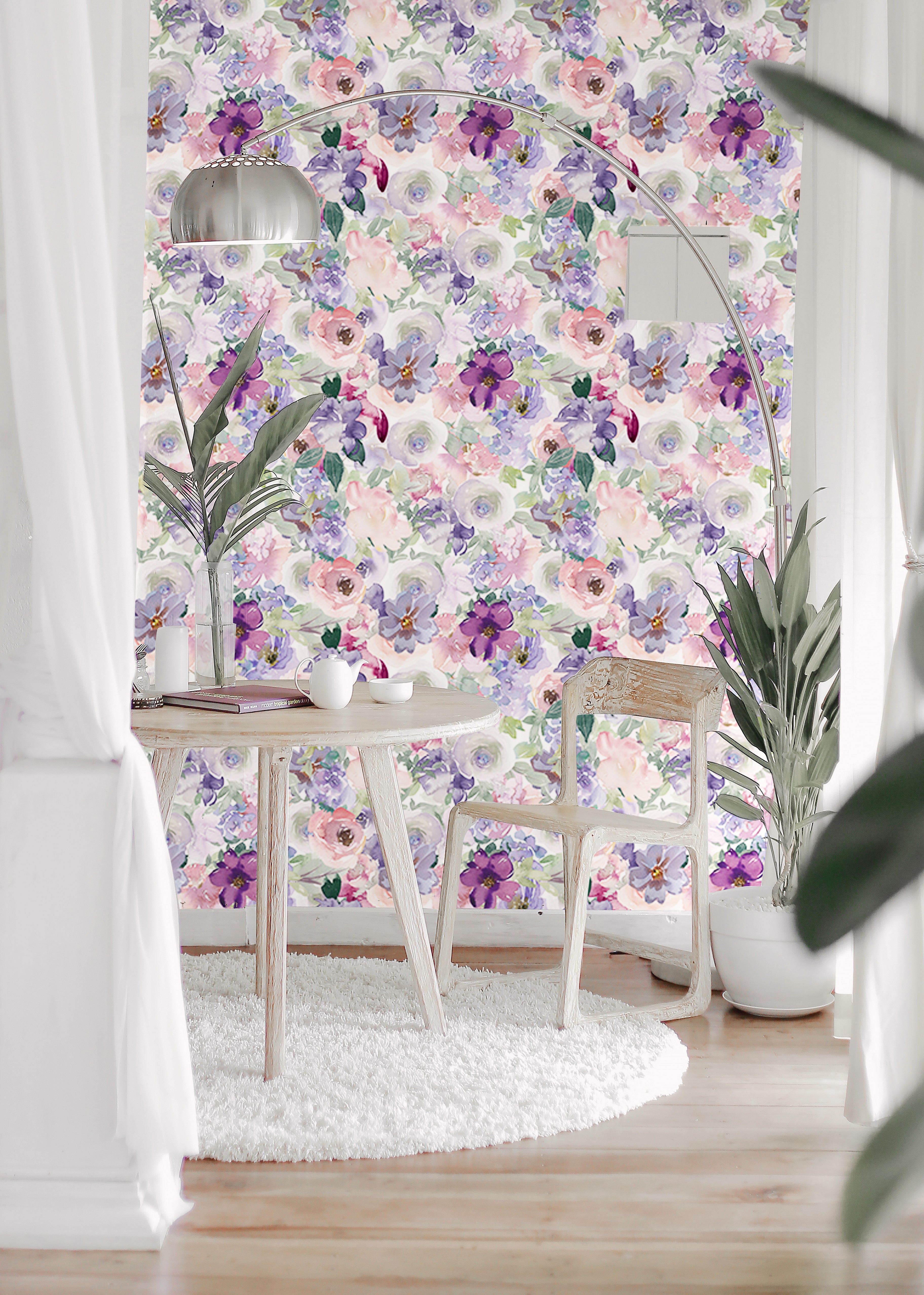 HaokHome 93328 Purple Pink Peony Floral Wallpaper Peel and Stick Wall Decor Bathroom