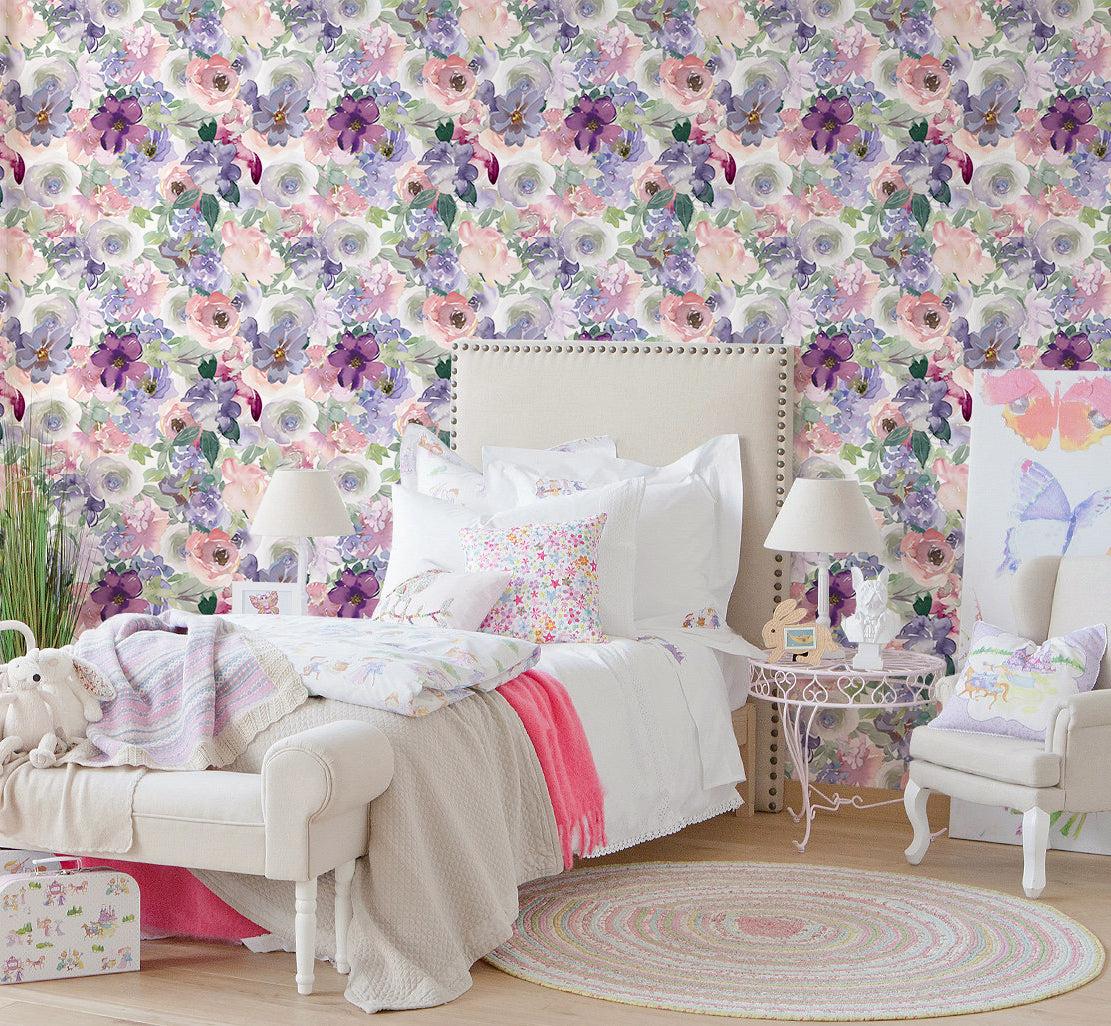 HaokHome 93328 Purple Pink Peony Floral Wallpaper Peel and Stick Wall Decor Bathroom