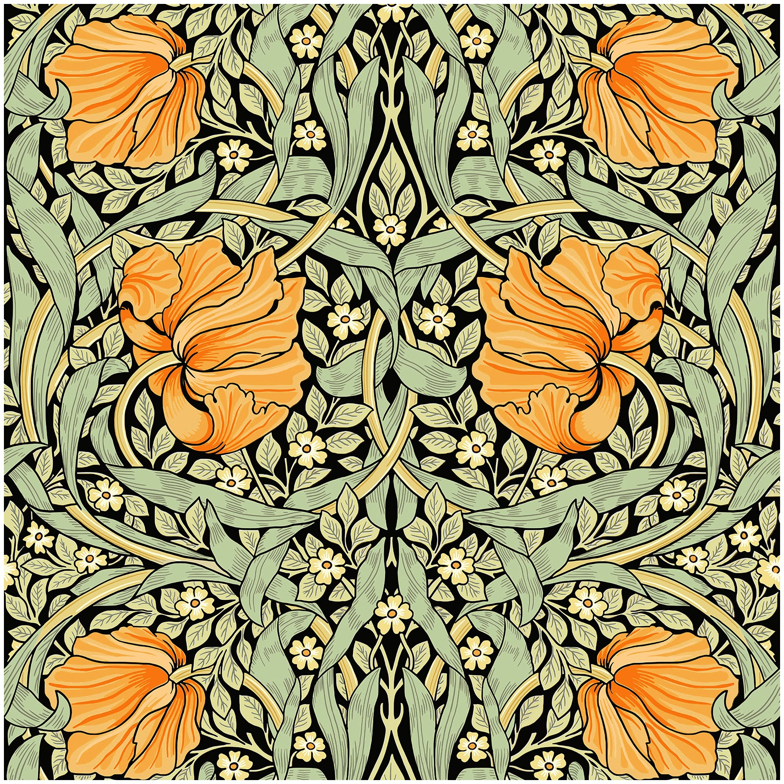 HAOKHOME 94028-3 Vintage Floral Wallpaper Peel and Stick Botanical Green/Yellow/Black Wall Murals Home Kitchen Bedroom Decor by William Morris