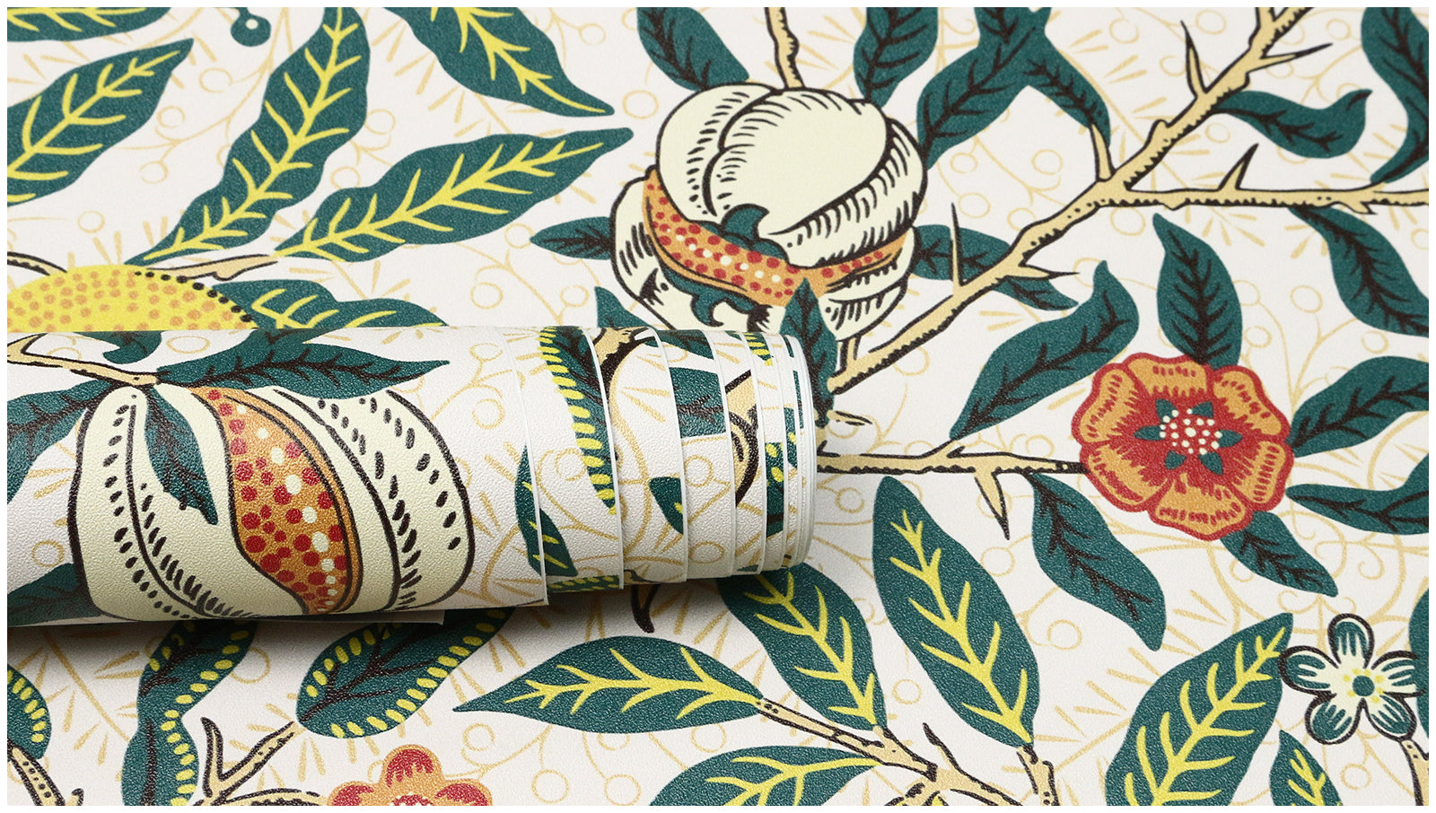 HAOKHOME 93308-2 Vintage Peel and Stick Wallpaper Lemon Pomegranate Forest Beige/Green/Yellow Wall Murals Home Kitchen Bedroom Decor by William Morris