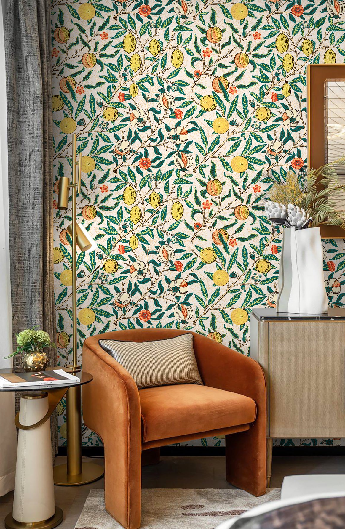 HAOKHOME 93308-2 Vintage Peel and Stick Wallpaper Lemon Pomegranate Forest Beige/Green/Yellow Wall Murals Home Kitchen Bedroom Decor by William Morris