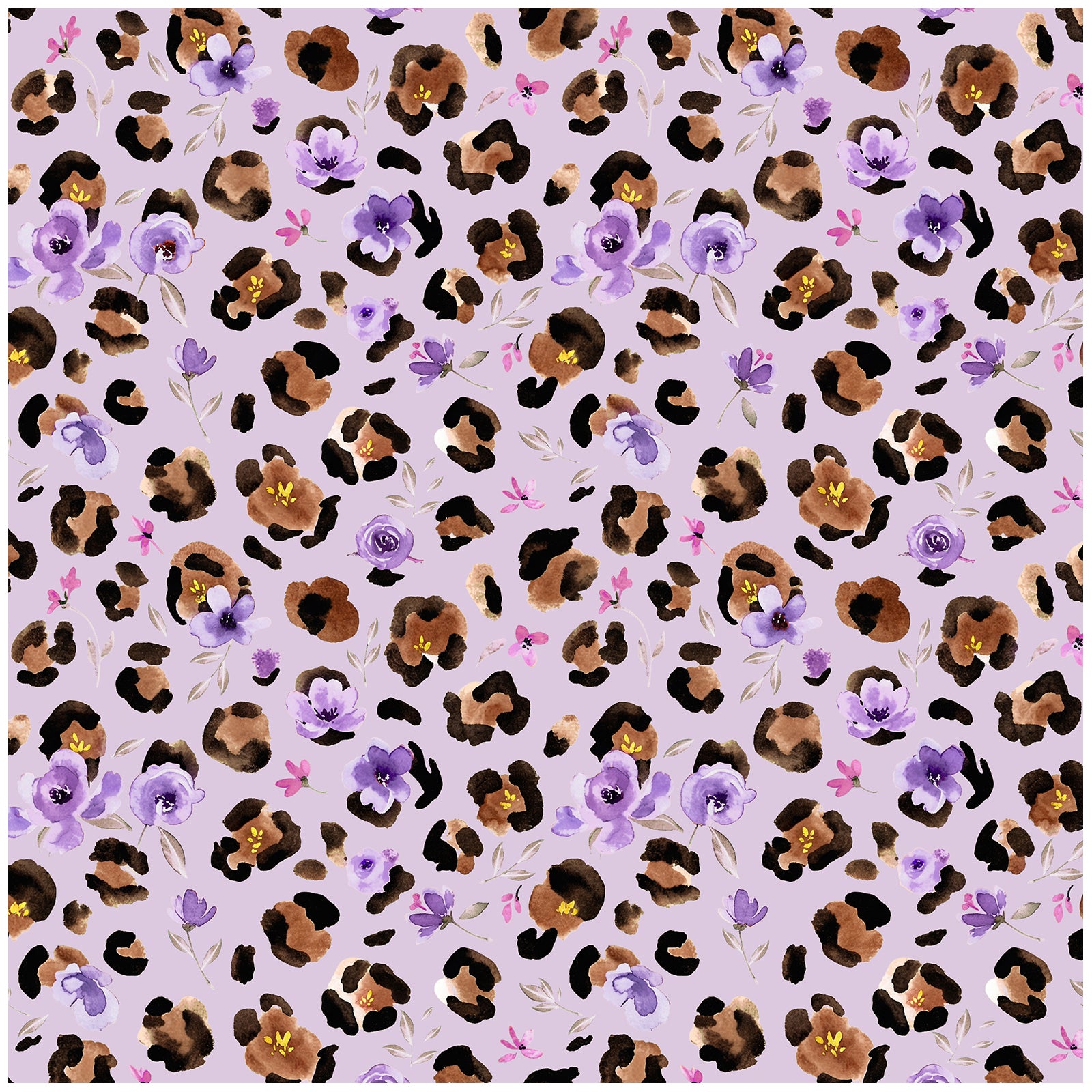HaokHome Watercolor Leopard Floral Peel and Stick Wallpaper – Purple Flowers on Lavender Purple Background