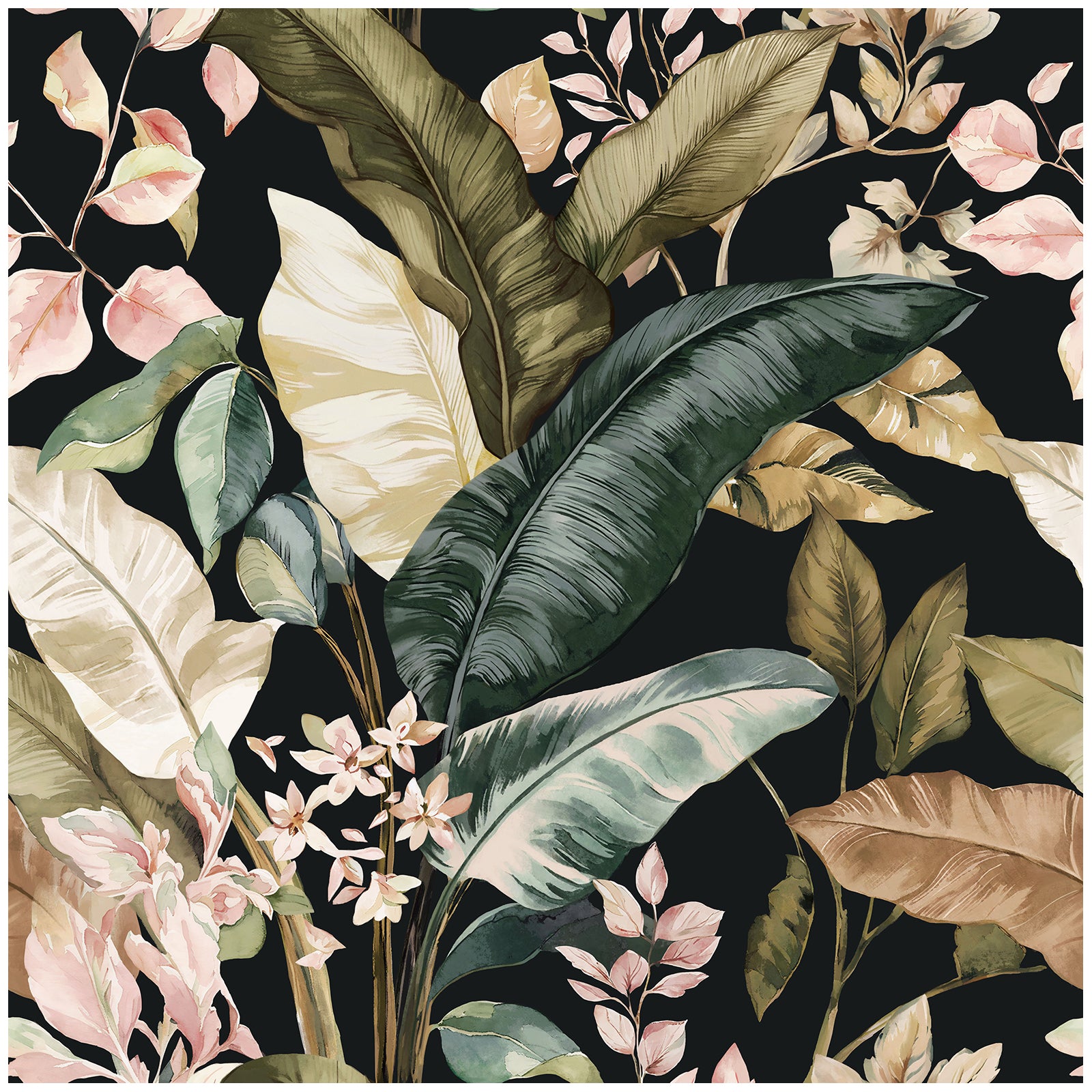 Haokhome Dark Tropical Banana Leaf Peel and Stick Wallpaper, Moody Boho Palm Foliage Wall Mural