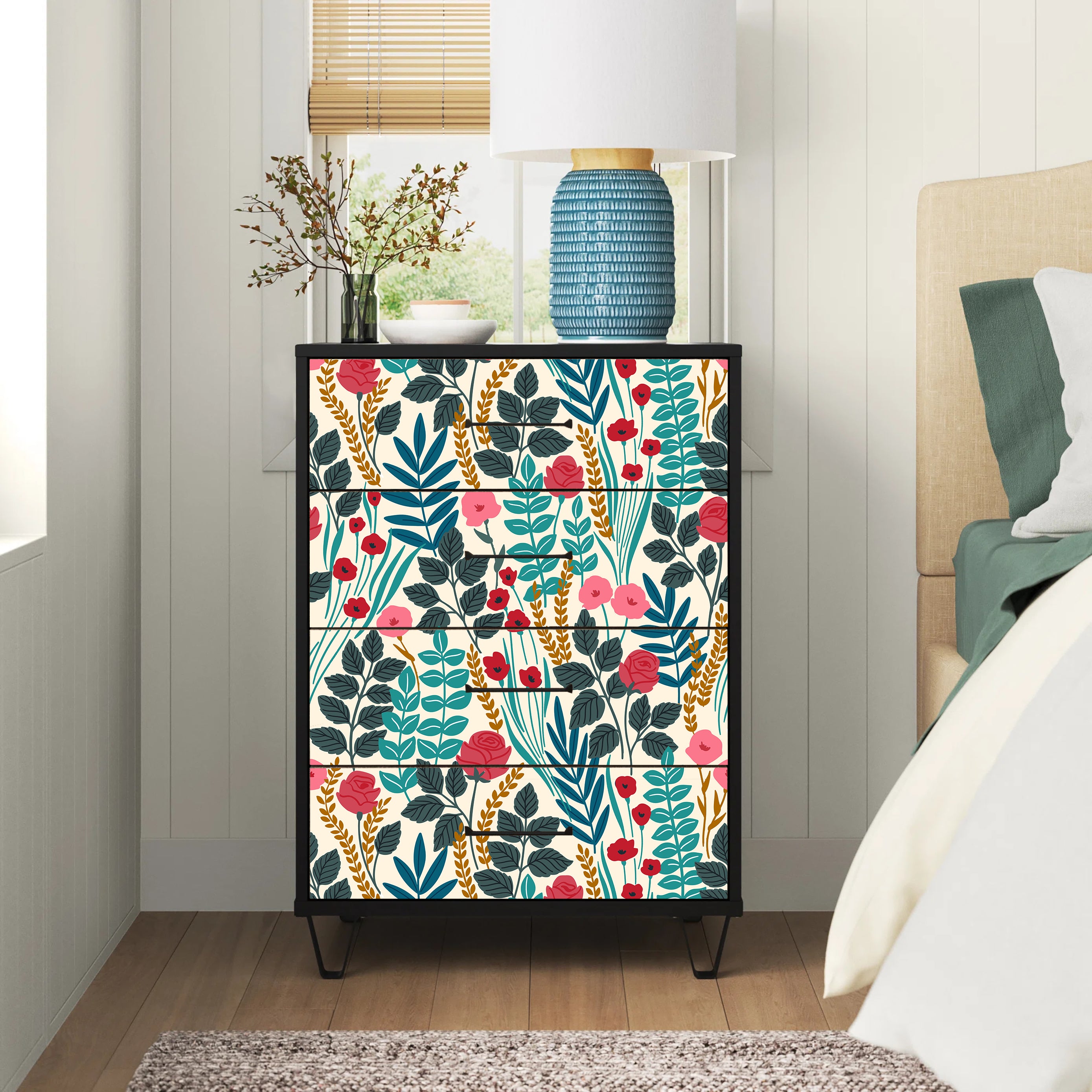 HaokHome Wallpaper Peel and Stick Floral Botanical Design Bright Modern Wall Decor for Living Room, Bedroom, or Nursery