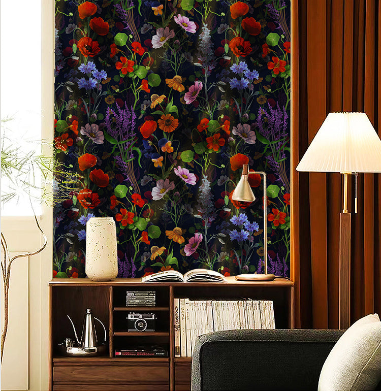 HaokHome Bold Botanical Dark Floral Wallpaper Vintage Elegance for Your Home