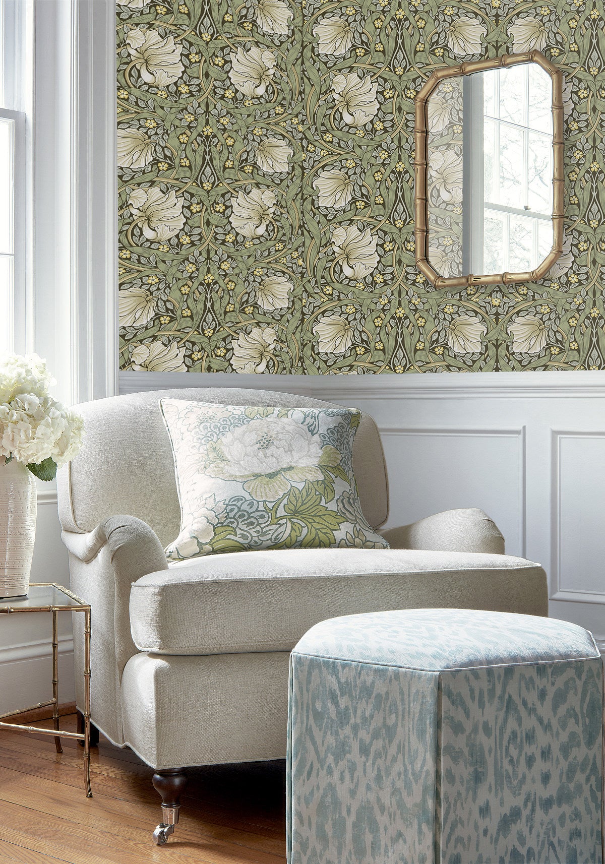HaokHome Vintage Floral Wallpaper Peel and Stick Botanical Sage Green/Yellow Wall Murals Home Kitchen Bedroom Decor by William Morris