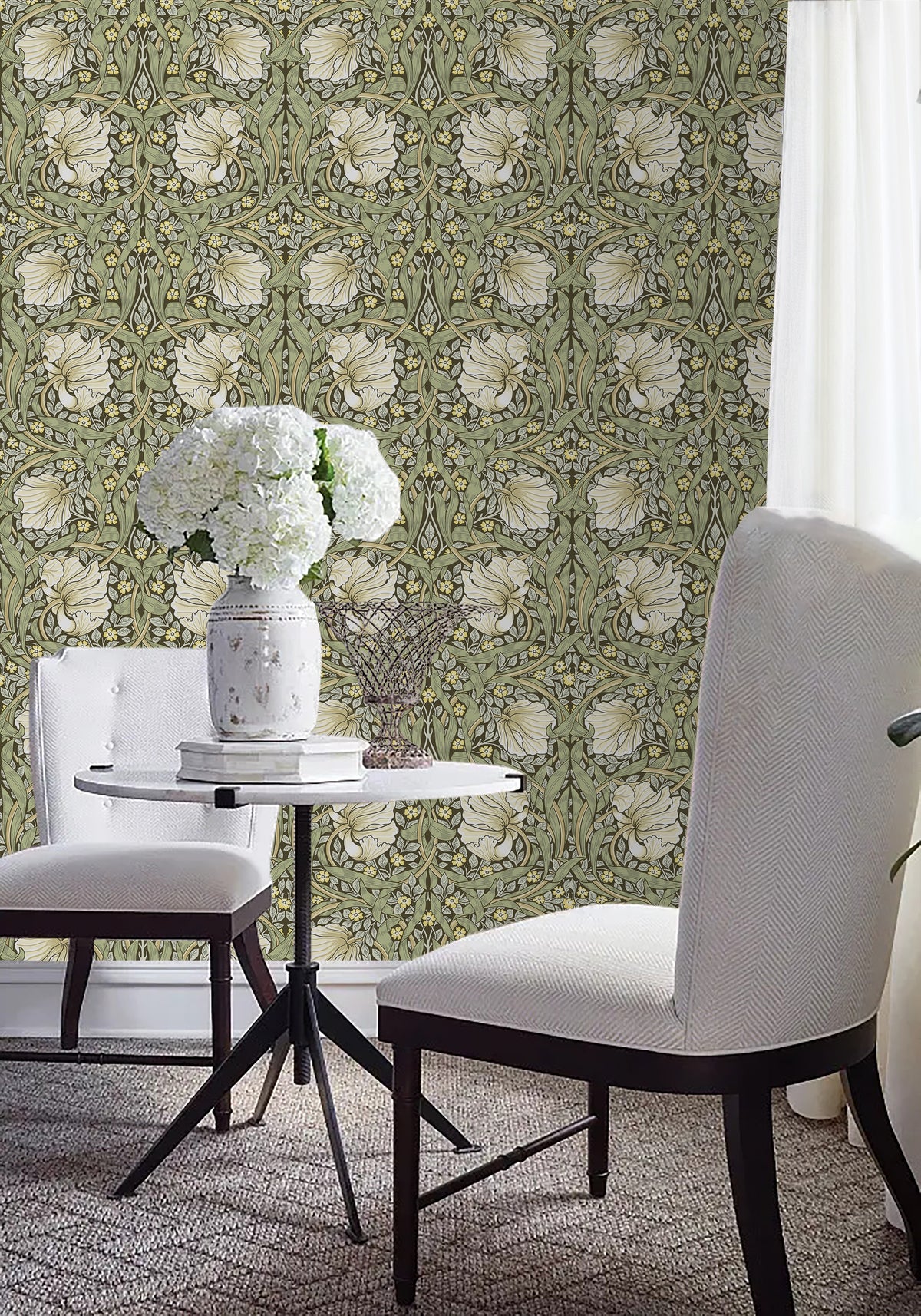 HaokHome Vintage Floral Wallpaper Peel and Stick Botanical Sage Green/Yellow Wall Murals Home Kitchen Bedroom Decor by William Morris