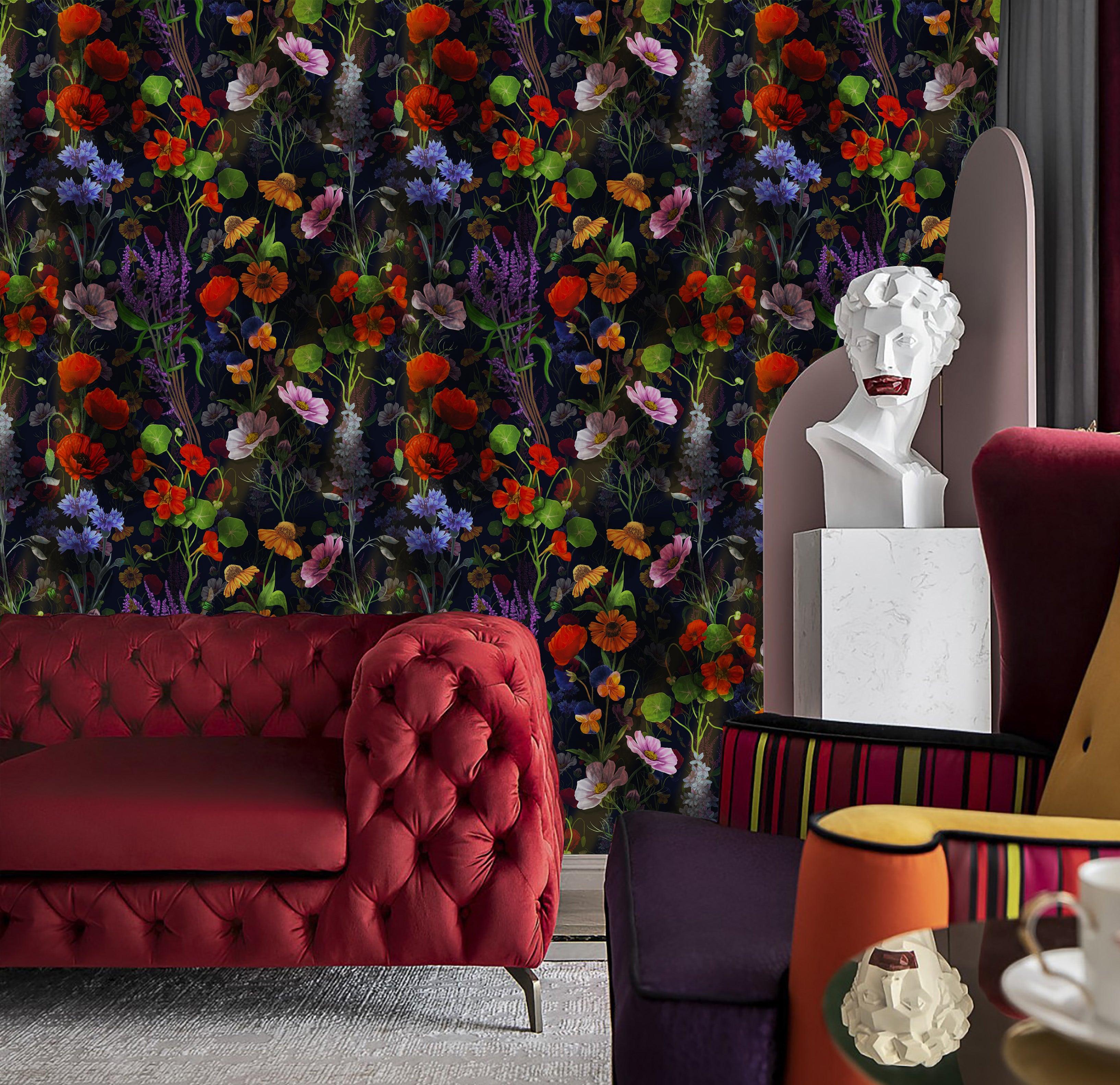 HaokHome Bold Botanical Dark Floral Wallpaper Vintage Elegance for Your Home