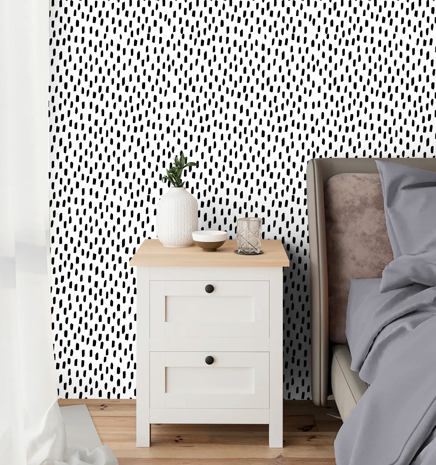 White Black Brush Dot Wallpaper – Contemporary Minimalist Print