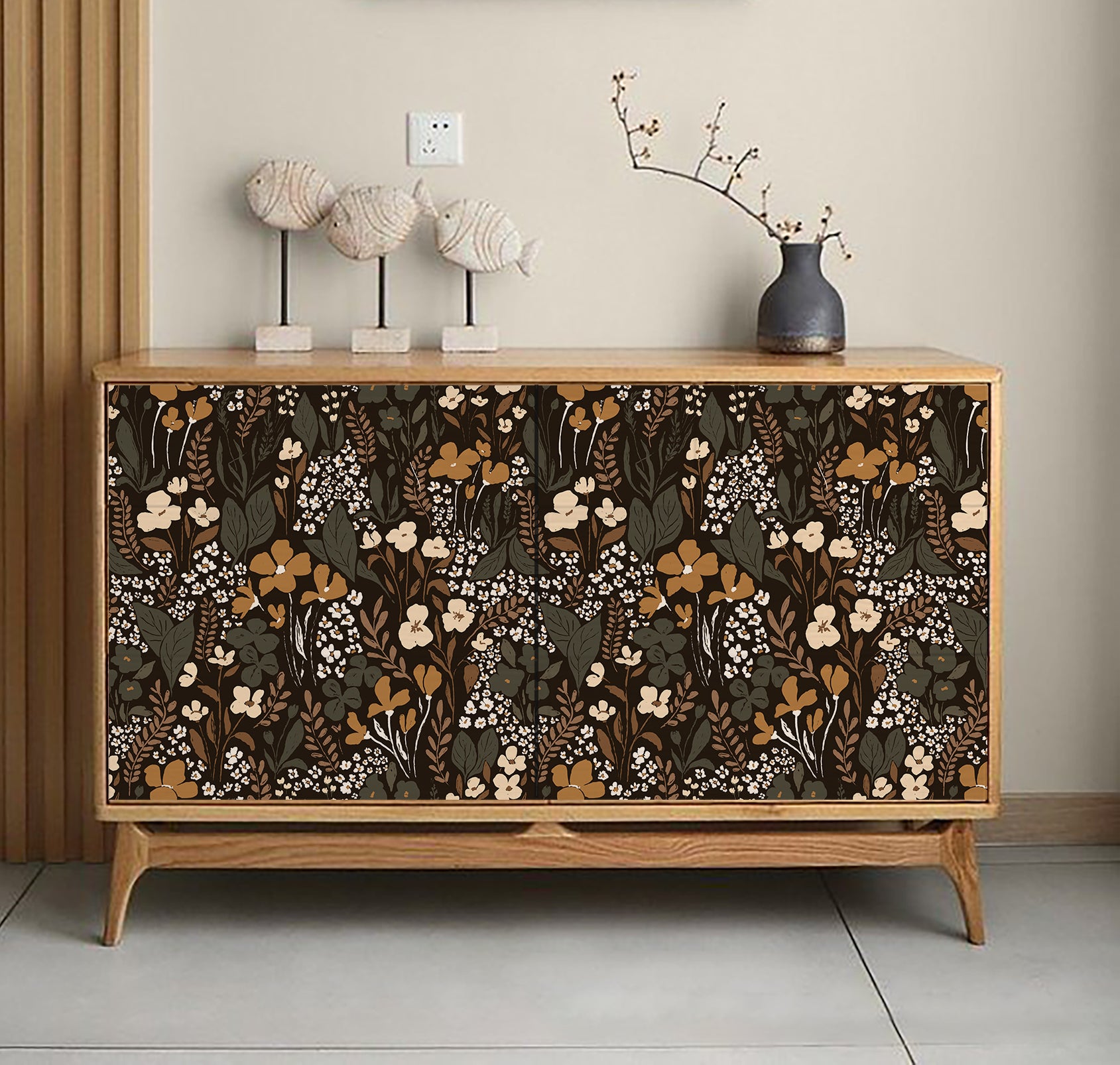 HaokHome Wallpaper Peel and Stick Vintage Floral Black/Gold/Beige Botanical Wall Decor Removable Mural for Bedroom & Living Room
